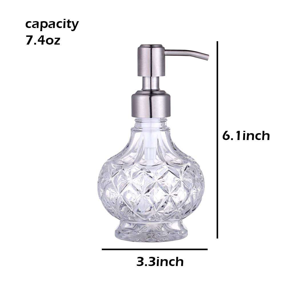 YunNasi Soap Dispenser with Pump, Clear Crystal Design, Vintage and Elegant, Refillable Liquid Hand Soap Dish Soap Dispensers for Bathroom Counter, Kitchen Sink (Style 1)