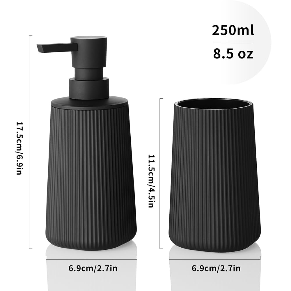 YAUKPH Bathroom Accessories Set 2 Piece Soap Dispenser and Toothbrush Holder for Bathroom Countertop Striped Black