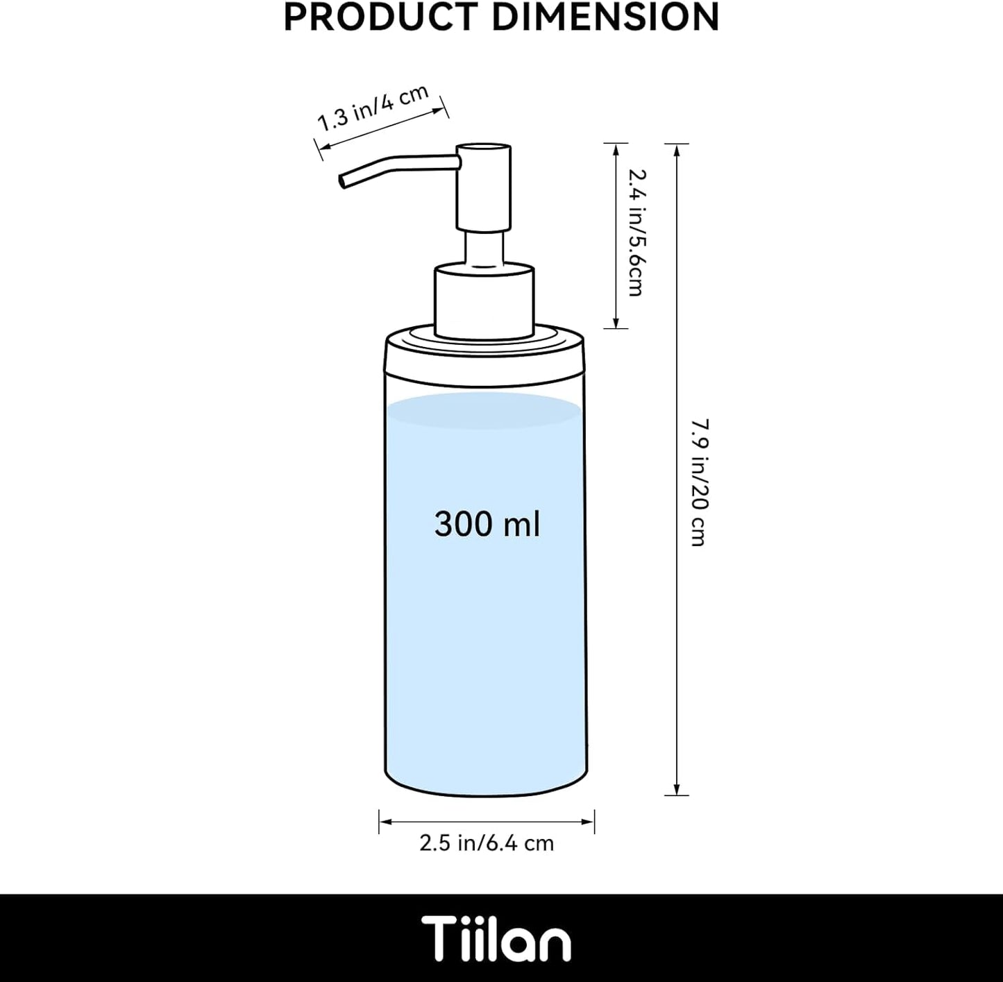 Tiilan Countertop Hand Soap Dispenser, Refillable Stainless Steel Soap Pump Bottle for Bathroom & Kitchen, Free Standing - 300ml, Bronze