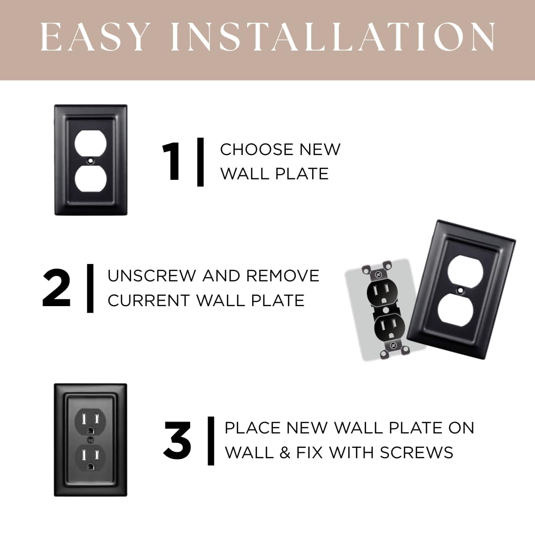 Monarch Abode Single Toggle Light Switch Cover Plate – 1-Gang Matte Black Outlet Covers, Architectural Decorative Outlet Cover Wall Plates, Light Switch Plate Covers for Electrical Outlets, Pack of 2