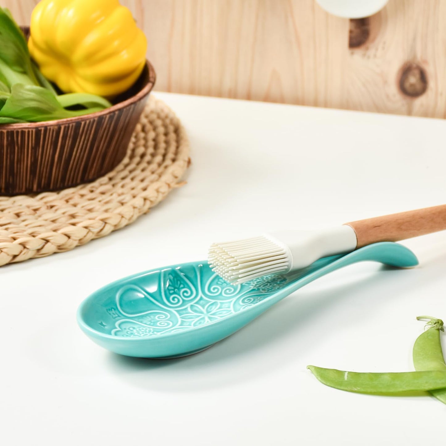 Ceramic Spoon Rest for Stove Top, Spoon Holder, Spoon Rest for Kitchen Counter, Utensil Rest for Spatula & Tong, Kitchen Decor and Accessories (Turquoise)