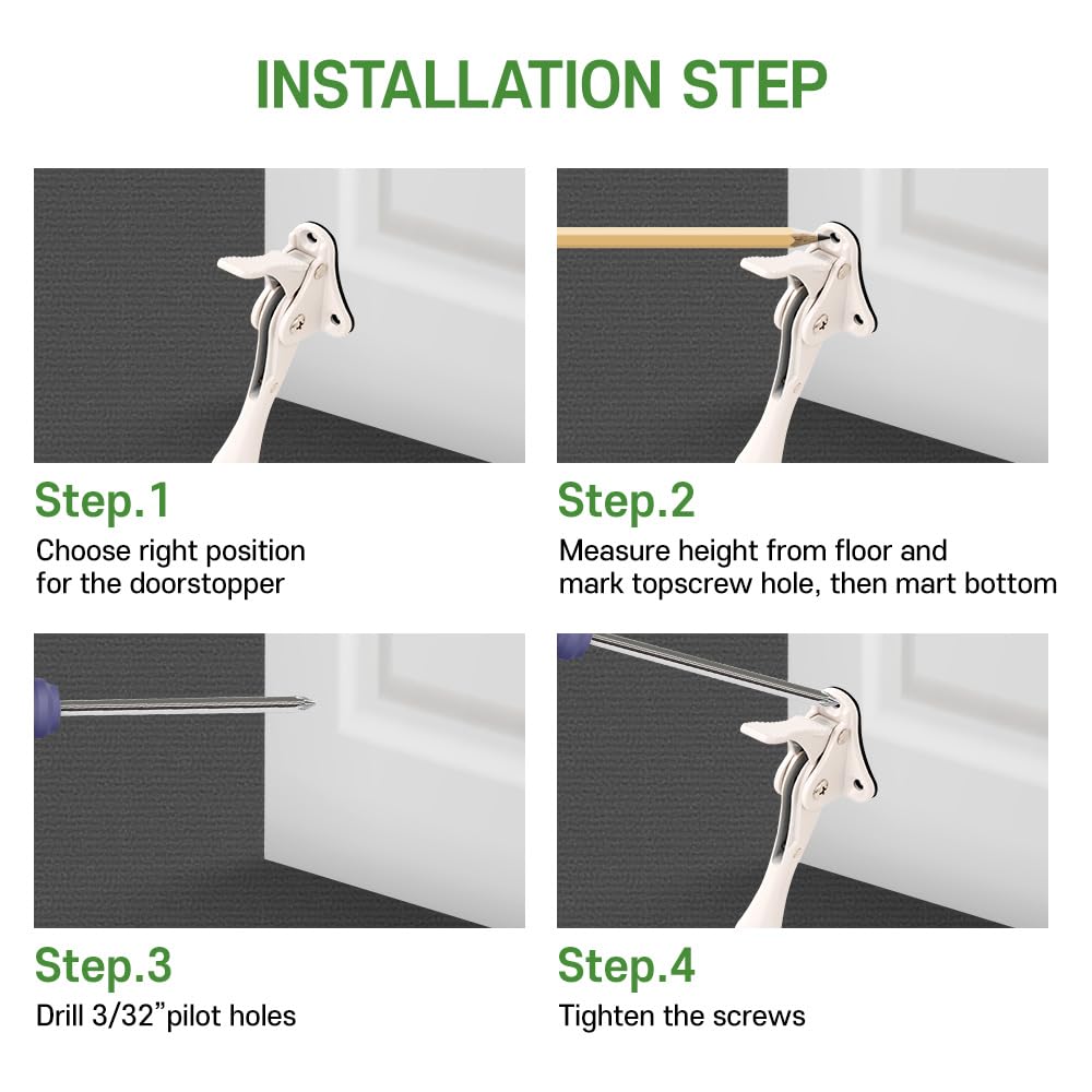 HA SHI Kickdown Door Stopper, Heavy Duty Adjustable White Door Holder Stop