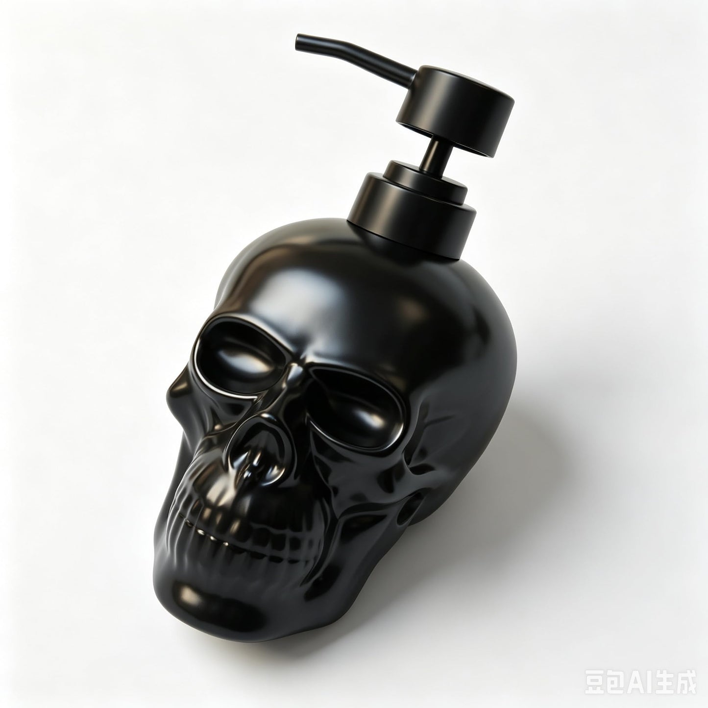 Caahanjia Ceramic Skull Soap Dispenser, Refillable Halloween Liquid Hand Soap Dispenser for Bathroom and Kitchen, Halloween Skull - Black