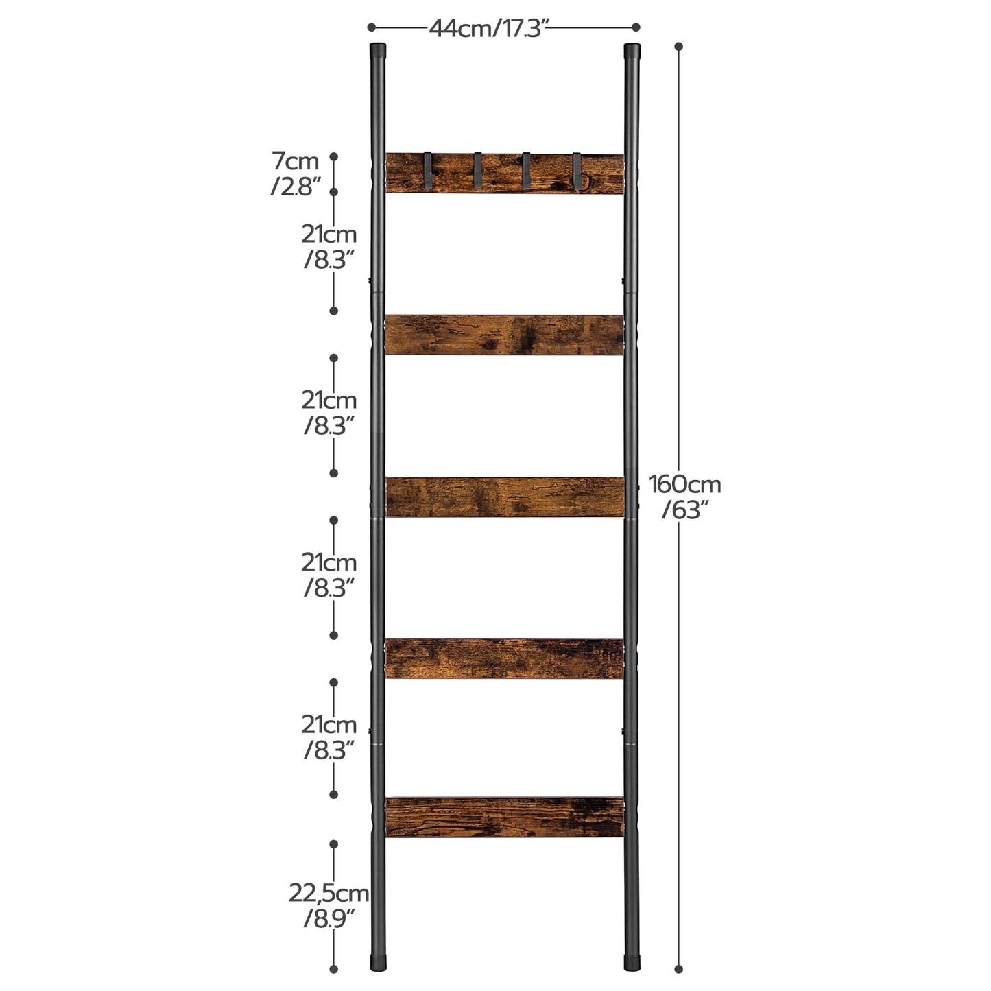 HOOBRO Blanket Ladder, 5-Tier Towel Rack with Hooks, Wall-Leaning Blanket Rack, Decorative Display Ladder Shelf, Scarves, Living Room, Bedroom, Bathroom BF52-51CJ01