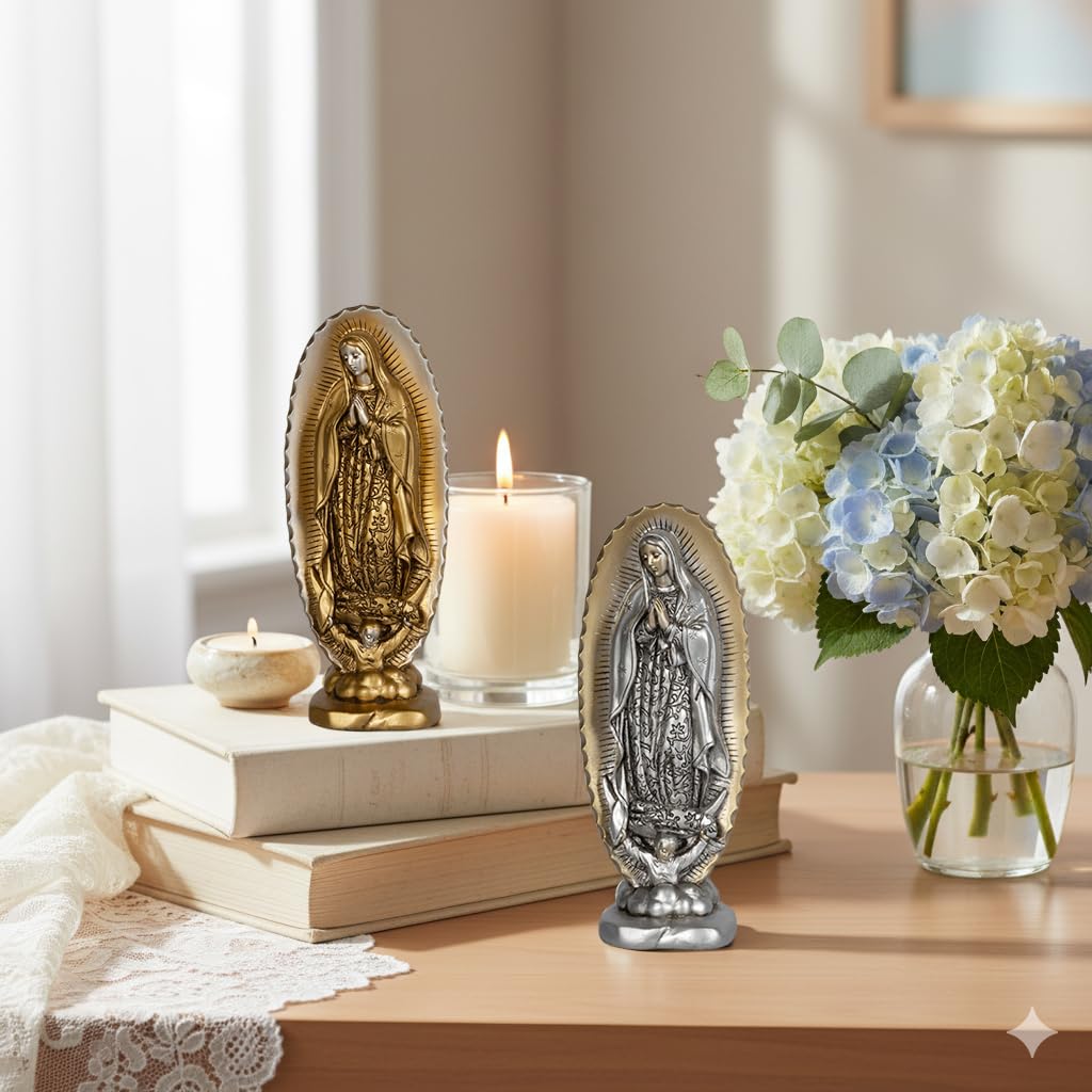 Grace4Joy Virgen de Guadalupe Statues - 2 Pack Our Lady of Guadalupe Statue Religious Home Decor, 4.8 Inches Mexican Virgin Mary Statue Catholic Gifts for Women