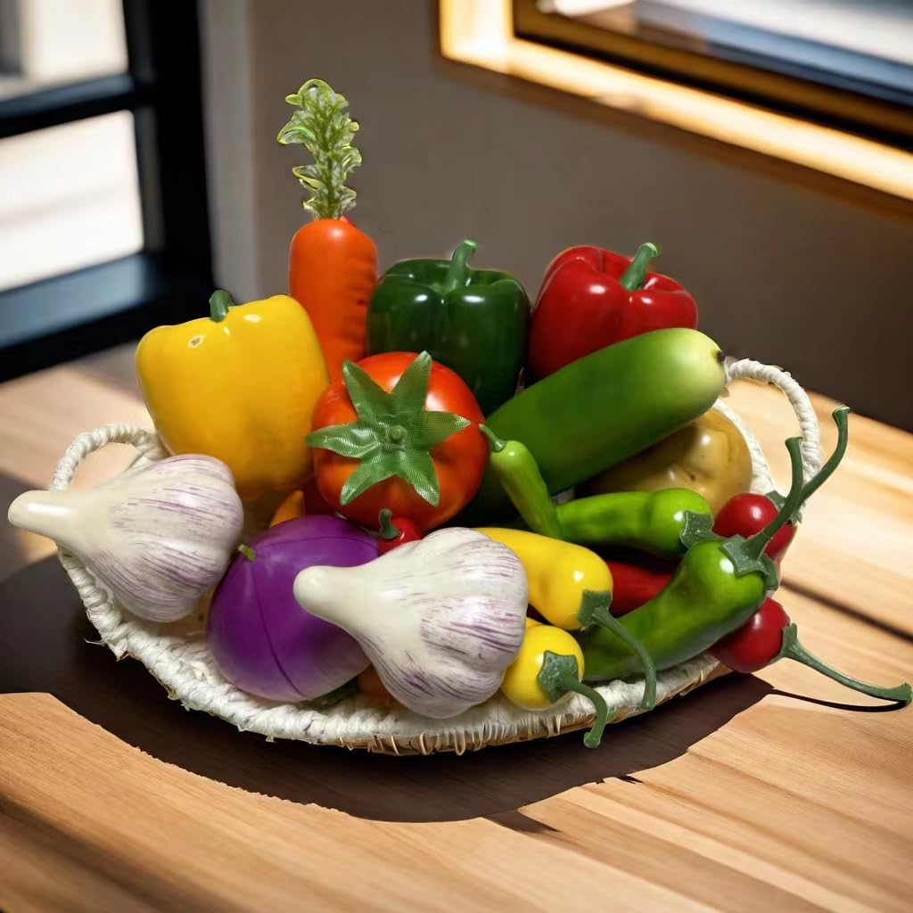 22pcs Realistic Artificial Fake Vegetables, Artificial Vegetables for Decoration, Home Kitchen Decor,PU Simulation Vegetable,Artificial Bell Peppers