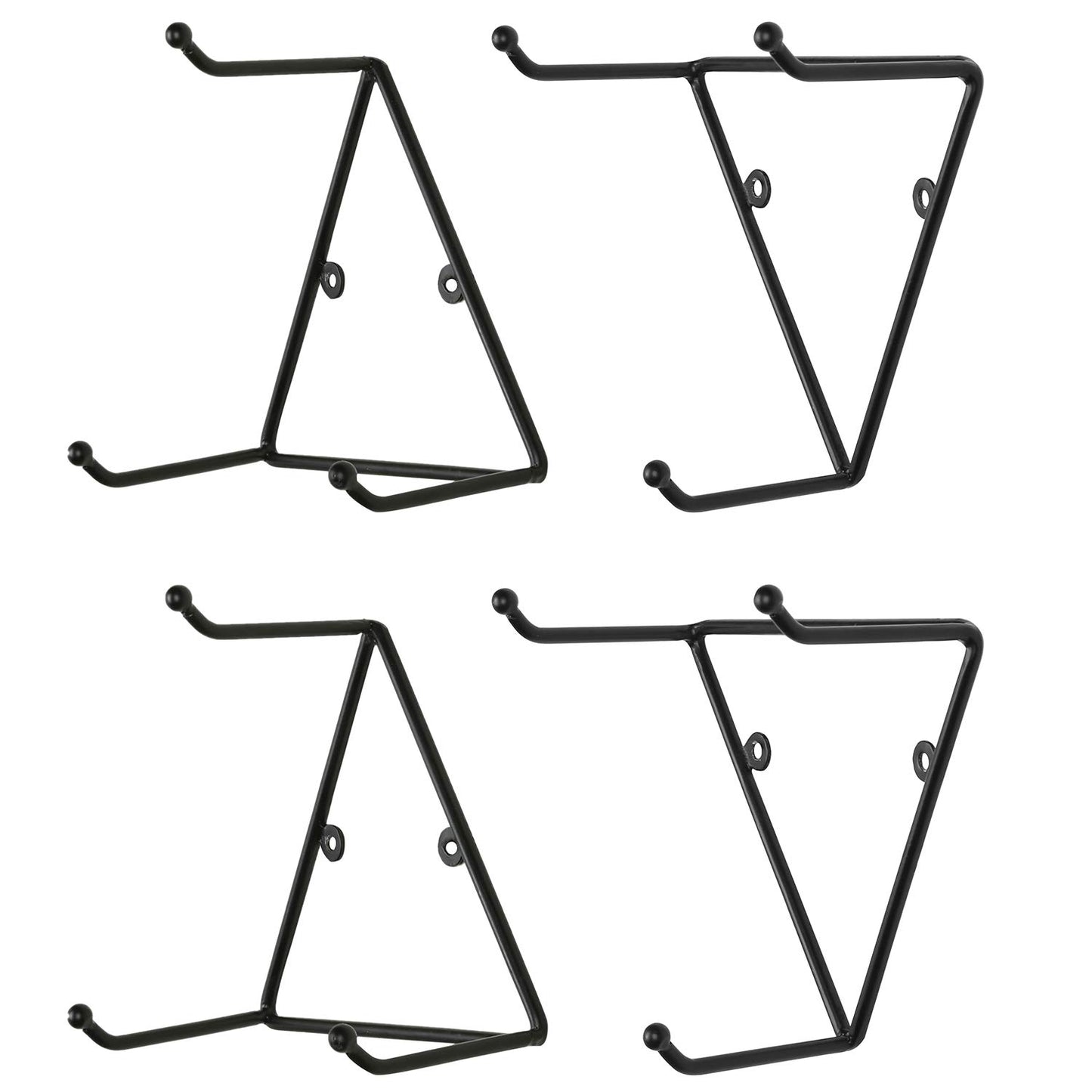 MyGift Matte Black Metal Triangular Coffee Mug Holder Wall Mount Display Rack Mug Organizer with 3 Hooks, Set of 4