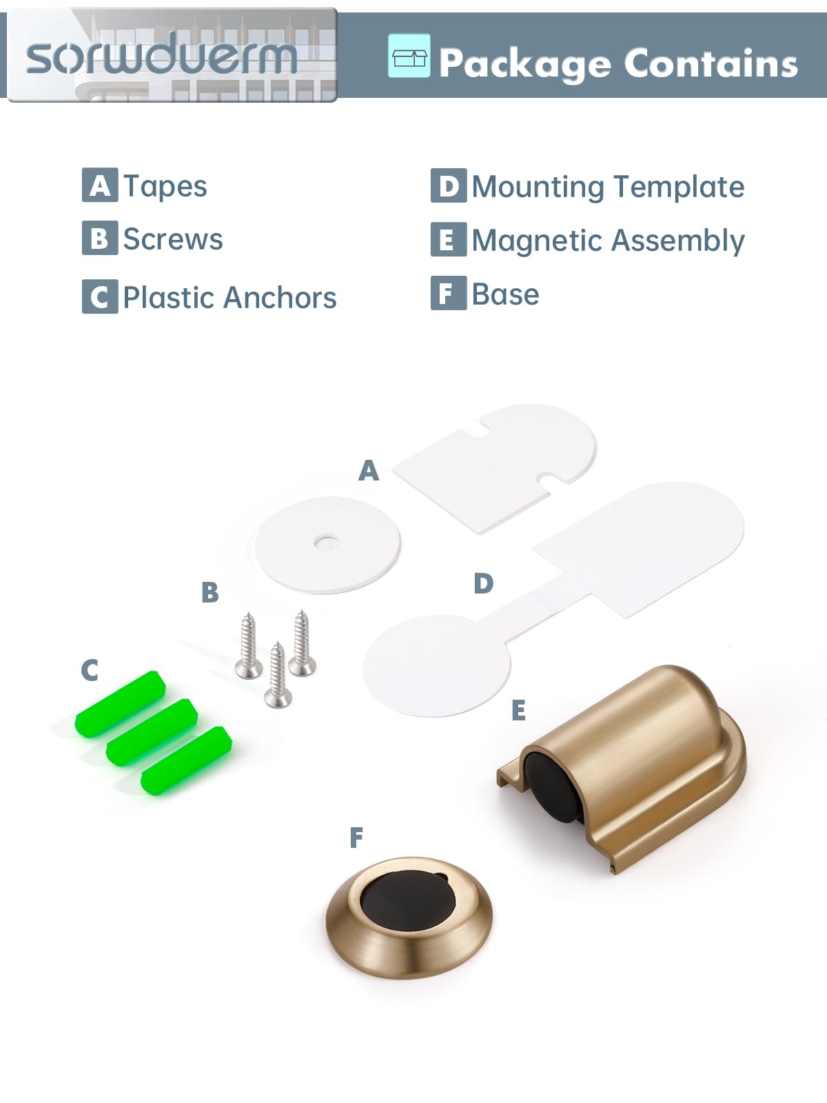 SORWDUERM 2 Pack Champagne Bronze Door Stopper Magnetic Door Cathc Matte Black Floor Mounted Door Stop Keep Door Open with Screws and Adhesive No Drilling