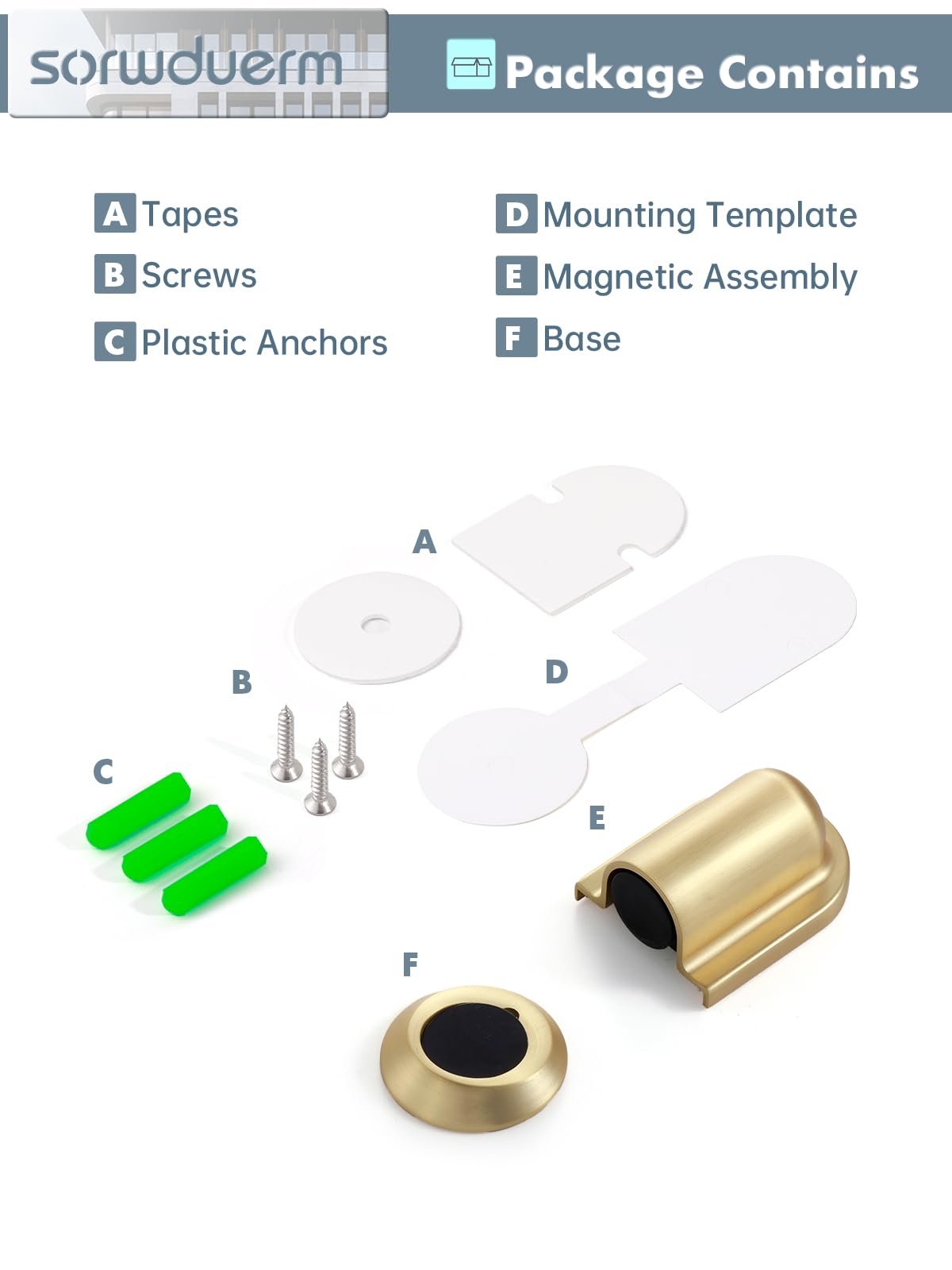 SORWDUERM 2 Pack Gold Door Stopper Magnetic Door Cathc Brushed Gold Floor Mounted Door Stop Keep Door Open with Screws and Adhesive No Drilling