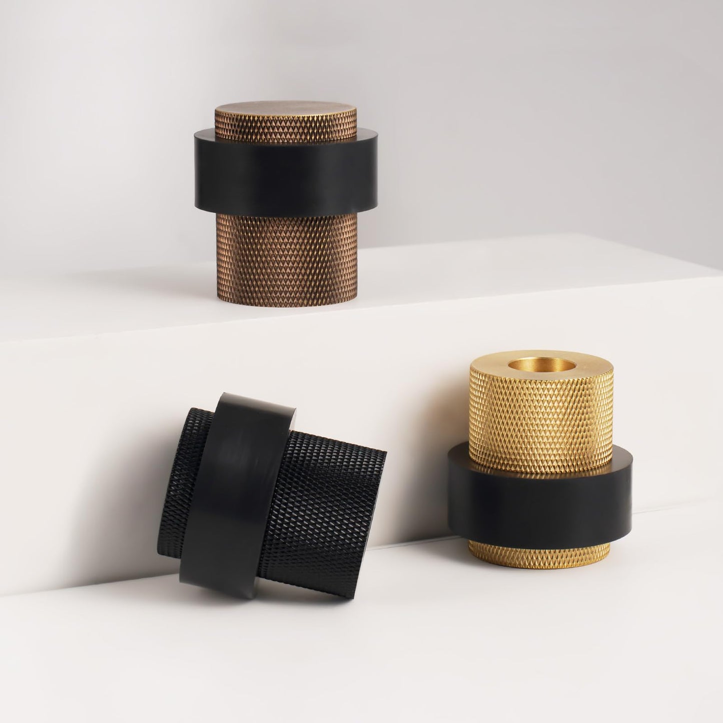 PANALI Floor Door Stop,1-1/2" Length 1-3/5"Height Cylindrical Floor Mount Door Stopper,Solid Heavy-Duty Brass Door Stoppers for Commercial Industrial and Home,Brass Doorstop,1Pack,Matt Black