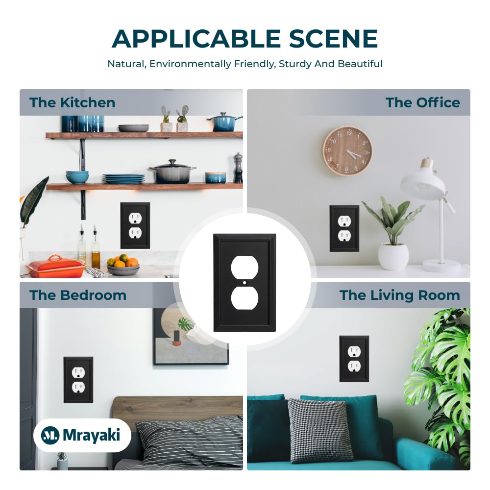 Wall Plate, Duplex Outlet Covers, Matte Black Light Switch Cover - Natural Bamboo Fiber Electrical Outlet Cover Plate Variety of 13 Styles Decorator/Duplex/Toggle/Combo (1 Gang Duplex 4 Pack)