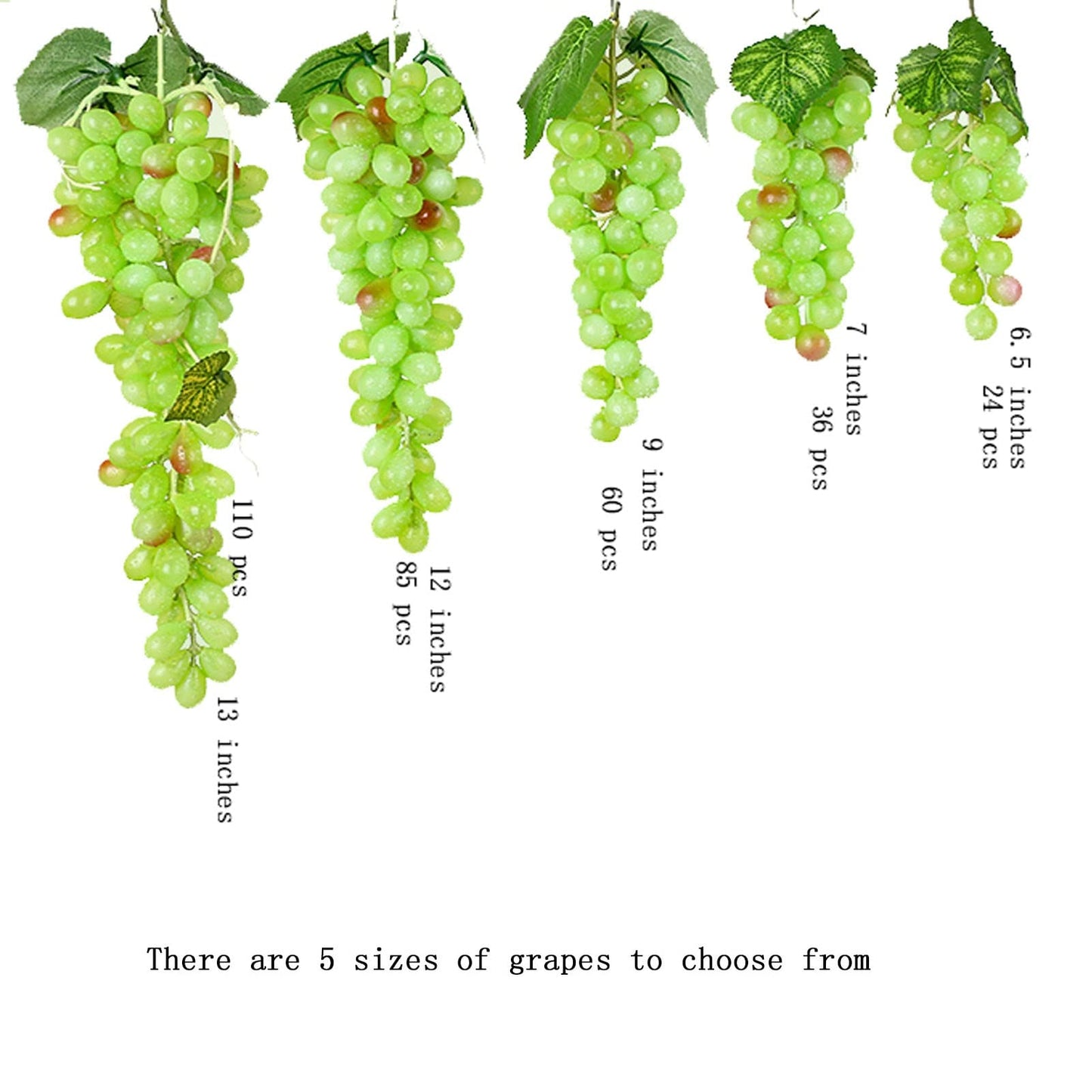 Bairdish 5pcs Green Simulation Grapes Bunches Lifelike Artificial Grapes Fake Grape Bundle for Vines Decoration Wine Kitchen Garland Decor Faux Fruit Props(36grains 7 Inches Long)