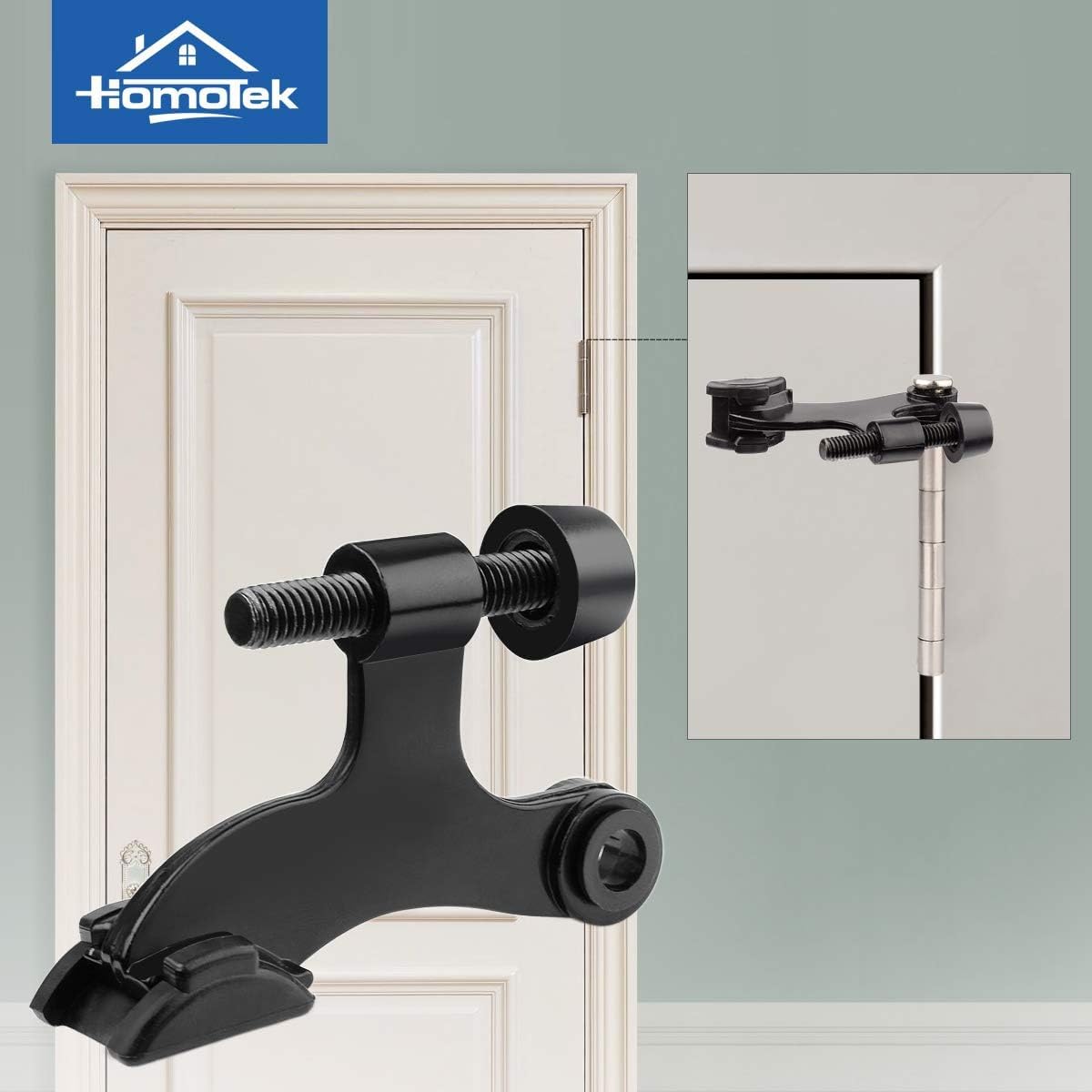 HOMOTEK 20 Pack Hinge Pin Door Stopper, Hinge Stops for Top of Door, Adjustable Deluxe Heavy Duty Door Stop 2-1/2x1-3/4 inch, with Black Rubber Bumper Tips, Black