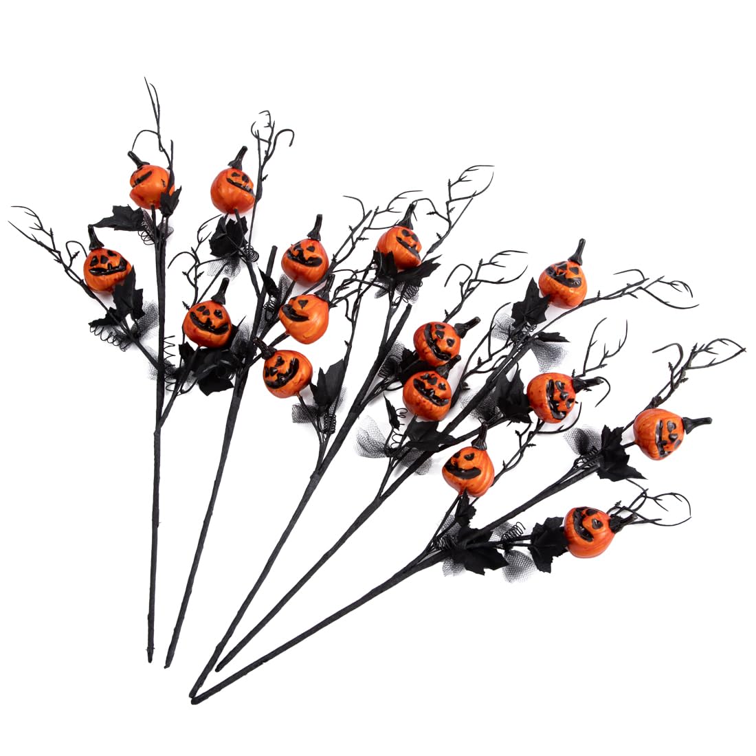 Laelfe 5Pcs Halloween Black Branches with Small Pumpkins - Artificial Stems with Maple Leaves Holloween Table Party Indoor Decorations (Halloween Branche)