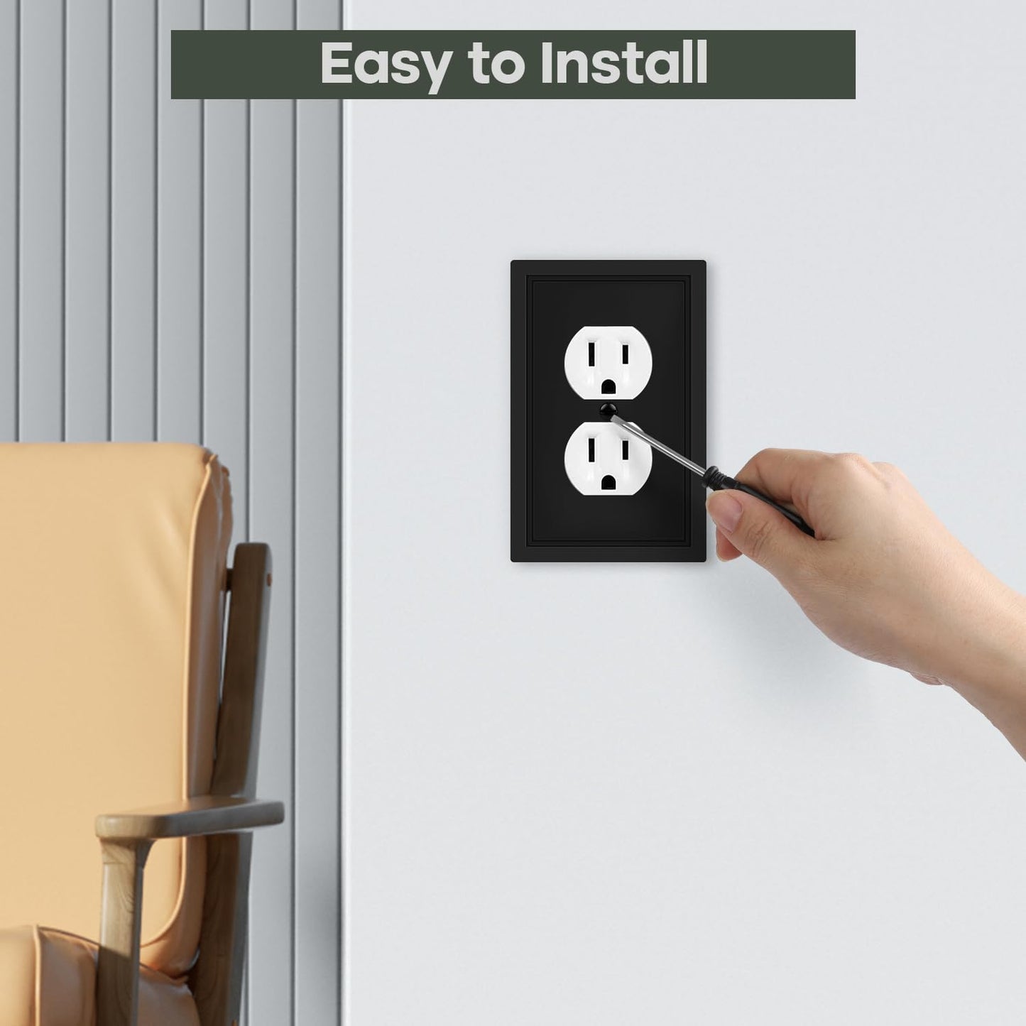 Matte Black Decorative Outlet Cover Wall Plates, Classic Switch Plates and Outlet Covers, Natural Bamboo Fiber Wall Plates for Electrical Outlets, Duplex Receptacle Cover - 4 Pack