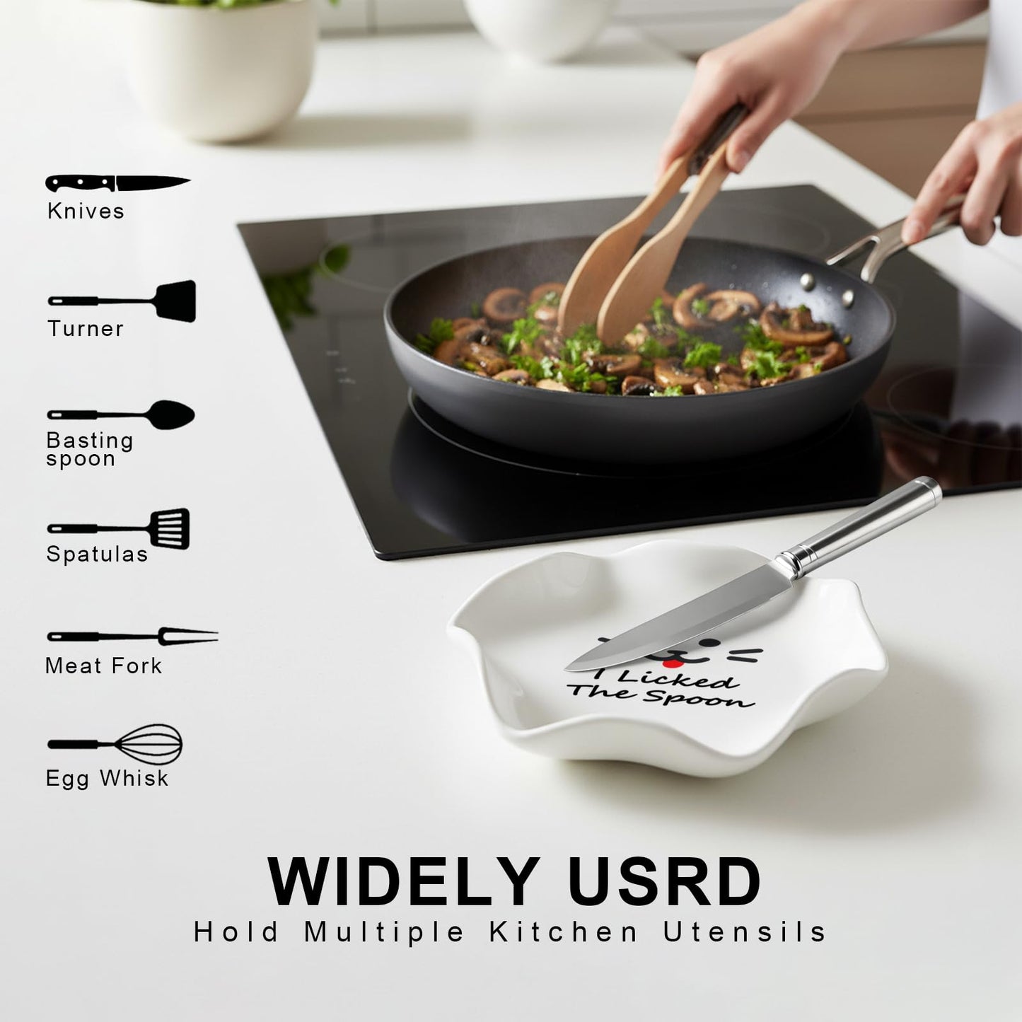 Cute Lick the Spoon Large Spoon Rest for Kitchen, Ceramic Heat Resistant Utensil Holder for Stove Top, Funny Gift for Women Friends Chirstmas Housewarming Present, 5.8 Inches