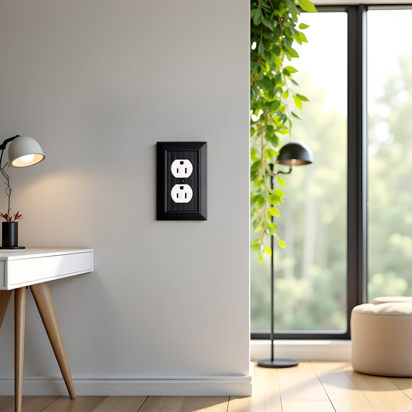 Funkiim Black Classic Beadboard Wall Plates,Light Switch Covers,Electrical Outlet Covers, Switch Plates of Various Combination, Nature Bamboo Fiber Wall plate (1 Gang Duplex 4PK)
