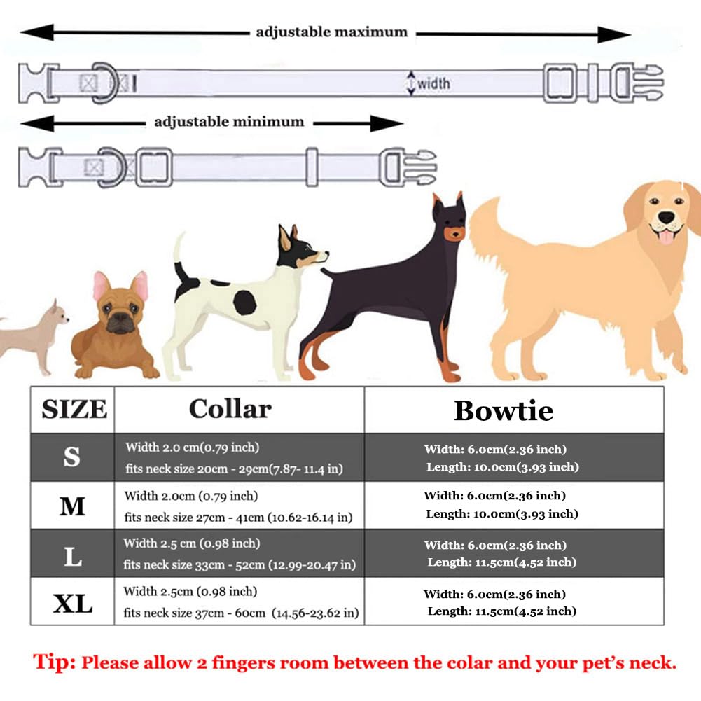 TANXIC Velvet Dog Collar with Bow Tie Bowtie Dog Collar with Metal Buckle