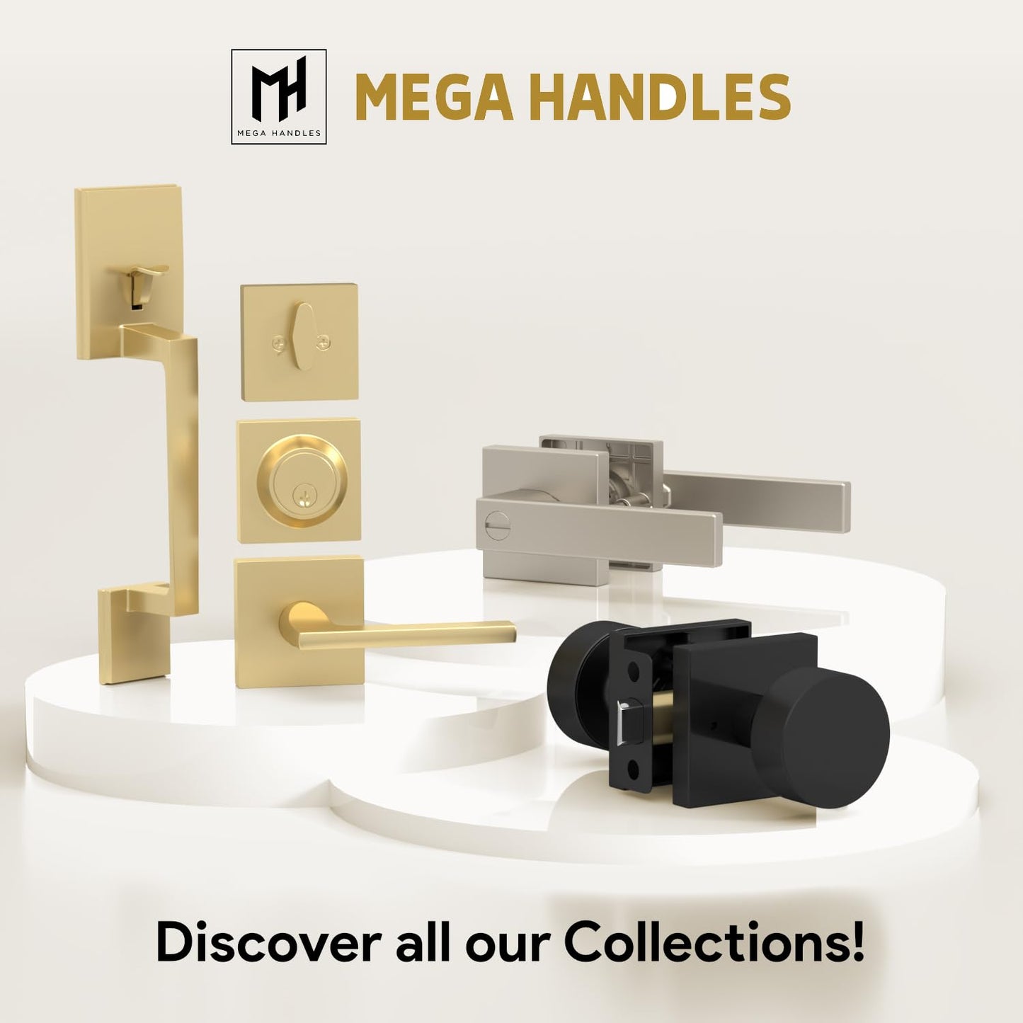 Floor Door Stopper Heavy Duty Solid Brass - Mega Handles Wall Protector from Door Knobs with Rubber Bumper, Mounting Hardware Included, for Hardwood Carpet Tile - Satin Brass - 1.5 Inch