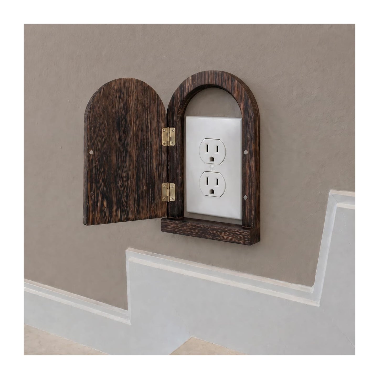 Upgraded Self-Adhesive Fairy Door Outlet Cover – Creative Wooden Cover that Conceals Wall Plates, Duplex Outlets, Switches, Stains & Wall Holes – Elf Door Wall Decor that Opens – 7.87'' Paulownia Wood