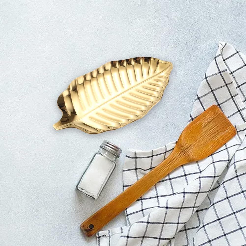 SYCOOVEN Gold Spoon Rest for Kitchen Counter, Stainless Steel Leaf Spoon Holder, Spoon Rest for Stove Top,Coffee Spoon Rest Utensil Rest Dessert Jewelry Storage Rack(COLOR:gold), 6.69 x 3.66inch