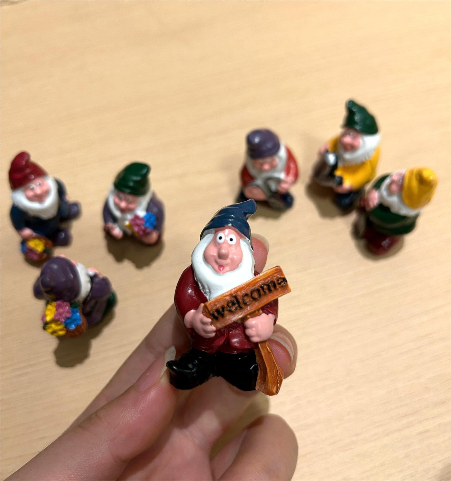 Eysinyge Set of 7 Mini Garden Gnomes, Tiny Gnome Figurines for Miniature Fairy Garden Decor, Plant Pot Decorations, Dashboard Ornaments