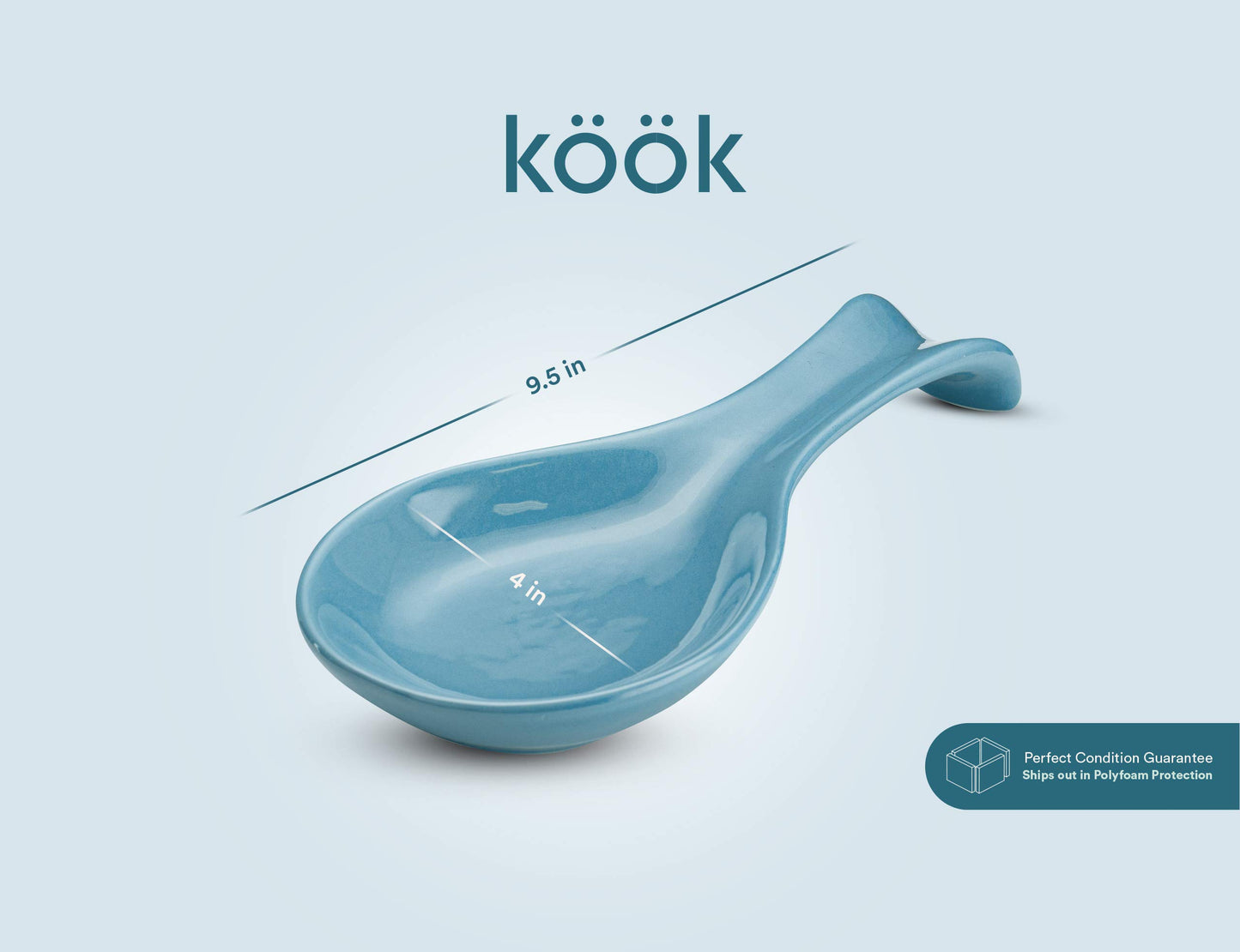 Ceramic Spoon Rest, by Kook, Utensil Holder for Stovetop, Farmhouse Kitchen & Coffee Bar Decor, Dishwasher Safe, Ladle, Tray – Set of 2 (Teal Blue)