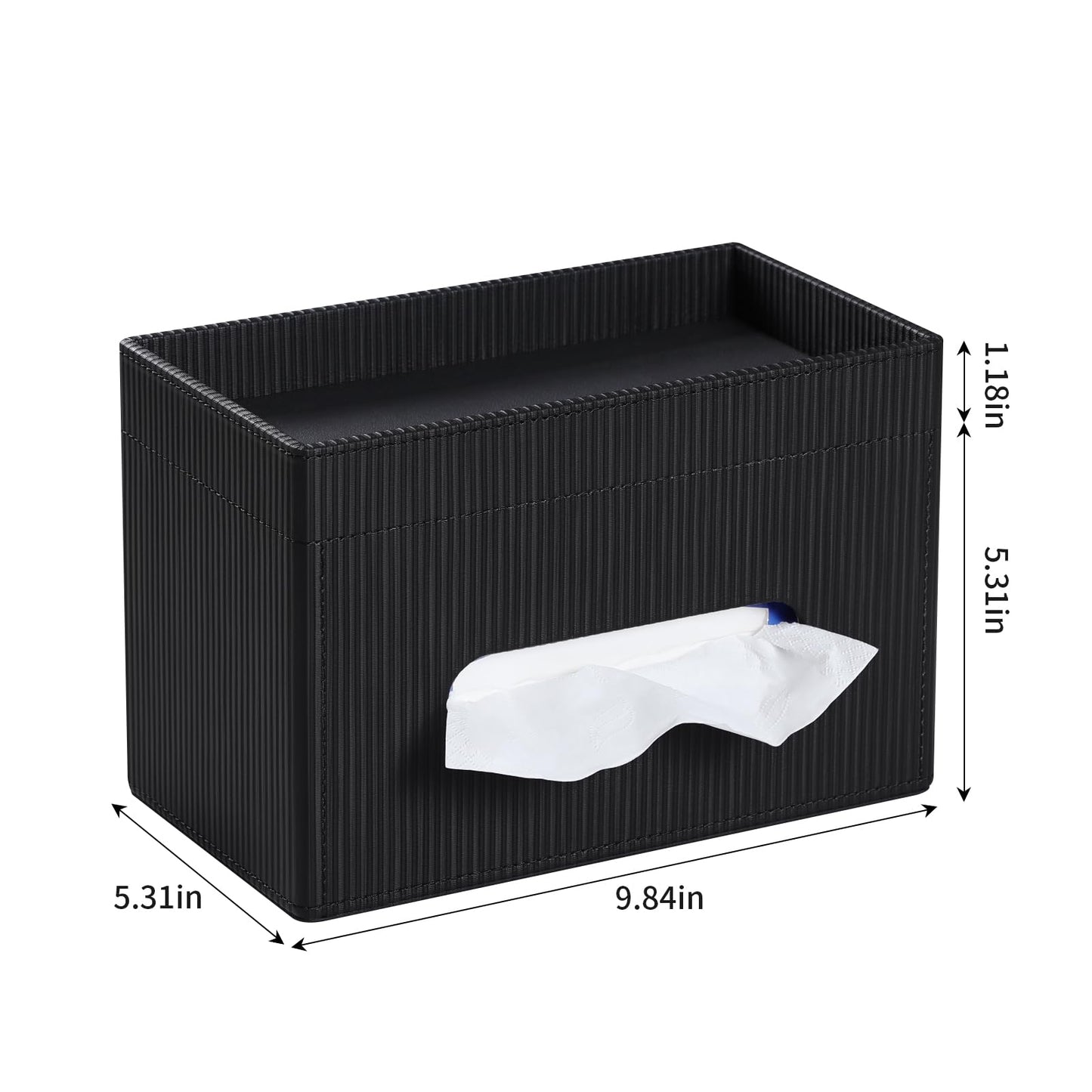 Cretkhp Tissue Box Cover Rectangle with Storage Tray, PU Leather Tissue Holder for Bathroom Vanity Countertop Night Stands Bedroom Office Desk, Stylish Rectangular Tissue Box Holder (Black)