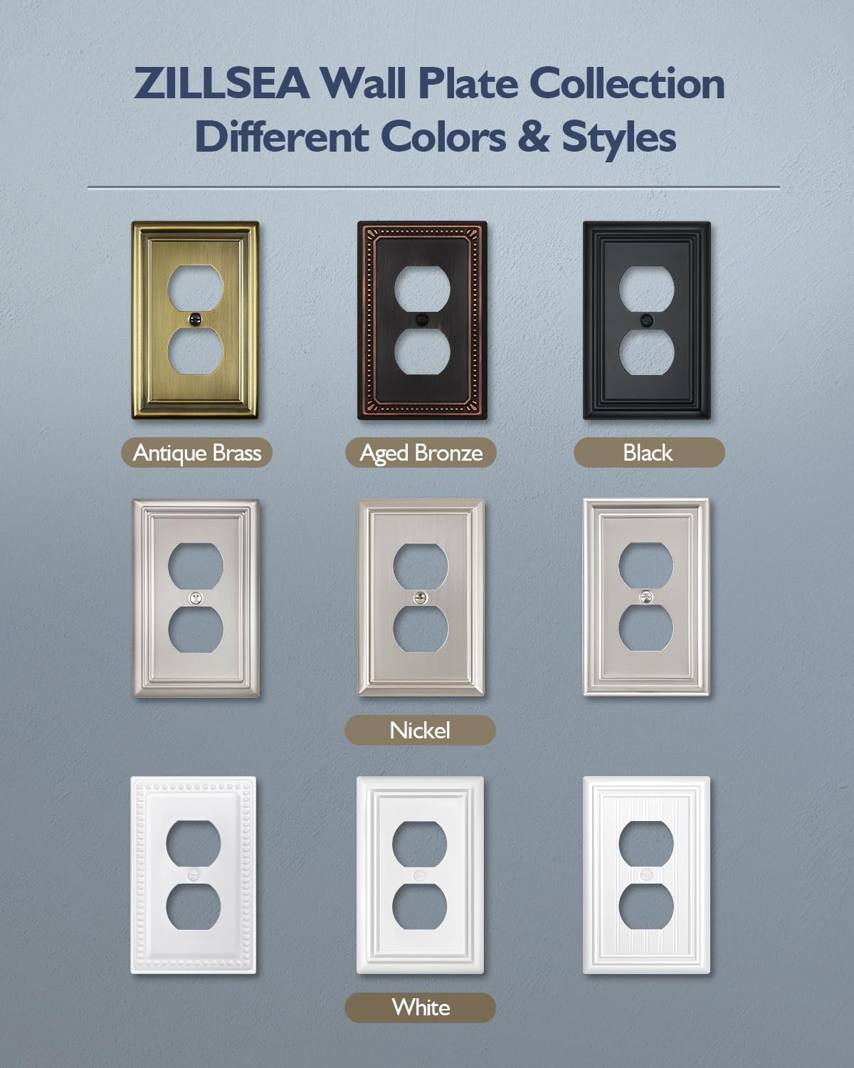 ZILLSEA Decorative Metal Wall Plates, Switch Plates Outlet Covers (Antique Brass/1 Duplex 4 Pack)