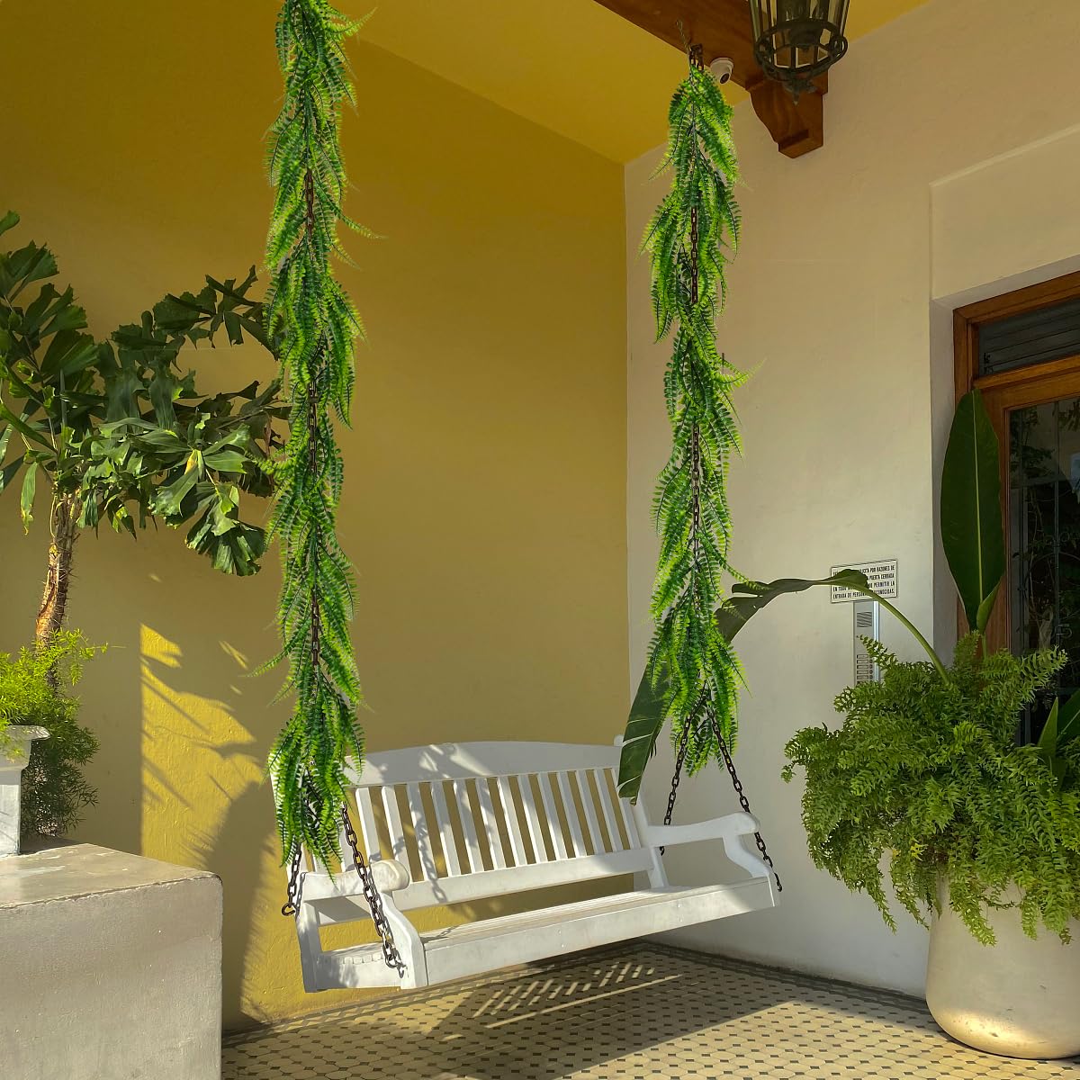 RECUTMS 2Pcs 5.8Ft Artificial Boston Ferns Garland Fake Hanging Plant Greenery Leaves Ivy Garland Faux Ferns Vines for Spring Sunmmer Outdoor Indoor Home Garden Wedding Graduation Party Wall Decor