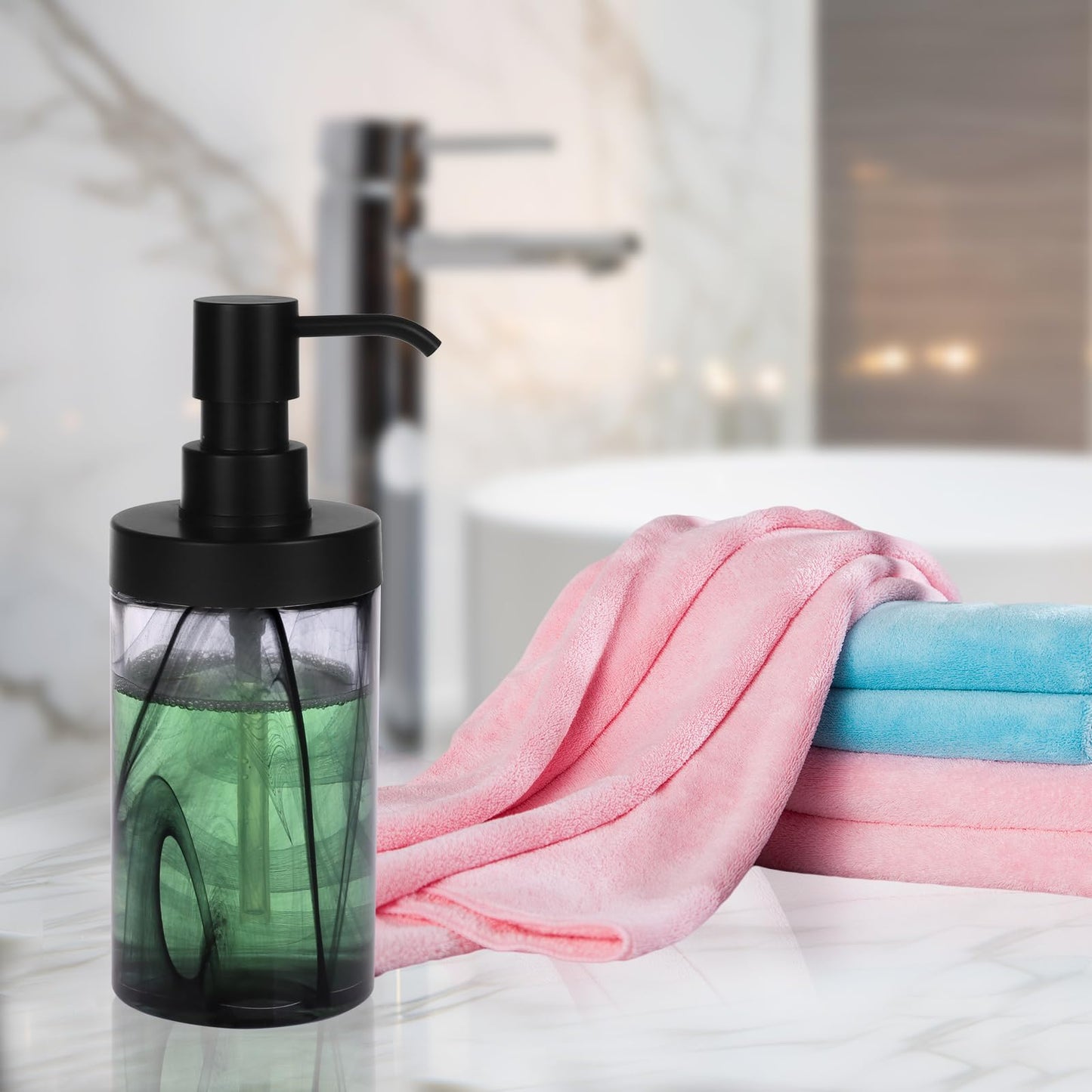 Suanti Soap Dispenser,12.5 Oz Black Moire Wide Open Glass Hand Soap Dispenser, Hand Soap Dispenser for Bathroom & Kitchen, Refillable Black Soap Dispenser with Waterproof Labels