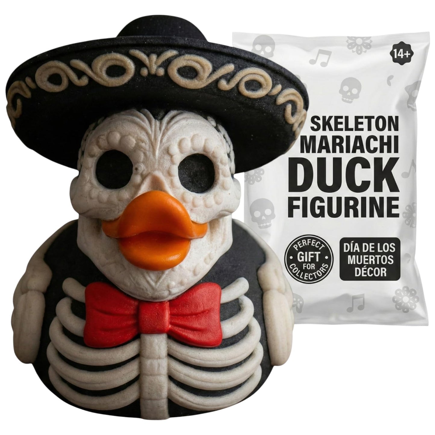 Skeleton Mariachi Duck Dia de Los Muertos Figurine - Articulated Detailed Cultural Collectible Decor for Adult Collector Desk Shelf Display and Mexican Holiday Fans Gift - 3D Printed in Canada