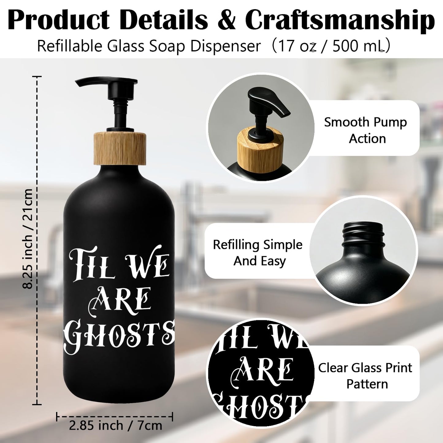 Stelloriellea Gothic Halloween Black Glass Soap Dispenser with Pump