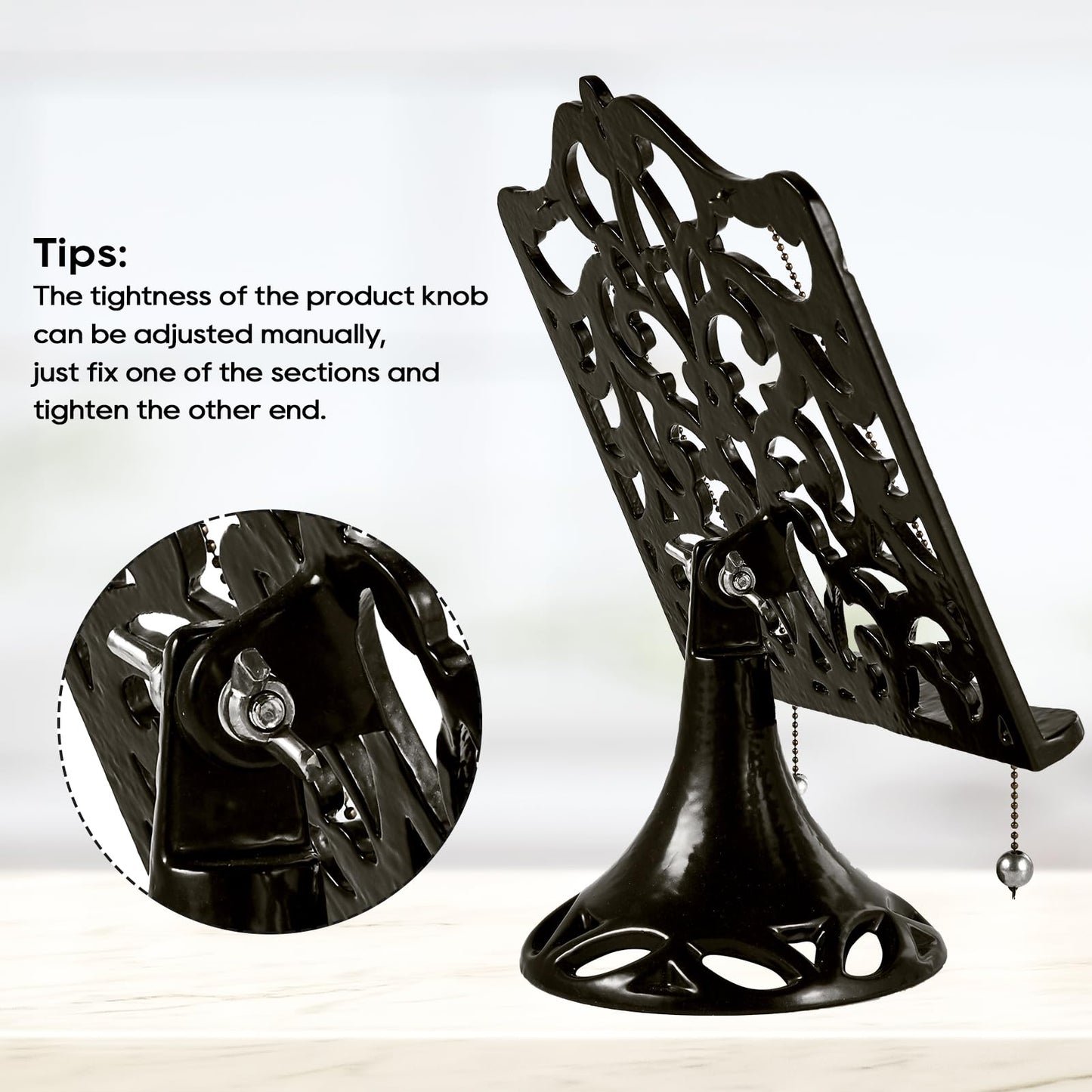 JOGREFUL Adjustable Cookbook Stand, Cast Iron Heavy-Duty Recipe Book Holder, Kitchen Vintage Recipe Book Holder, Reading Rest Holder for Easel/Counter/Books/Magazine/iPad/Bible, Classic Coffee Gold