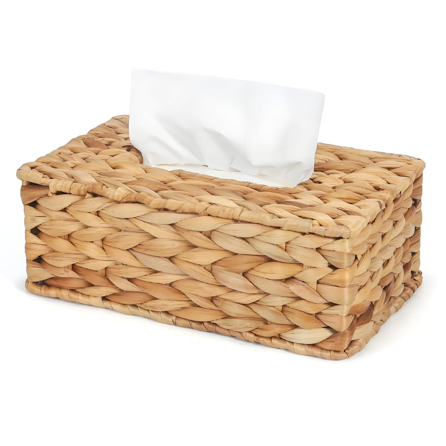 MHCLUE Water Hyacinth Rectangular Tissue Box Cover - Handwoven Natural Decorative Tissue Holder, Fits Standard Rectangular Tissue Boxes for Living Room, Bedroom, Bathroom, Sustainable Home Decor