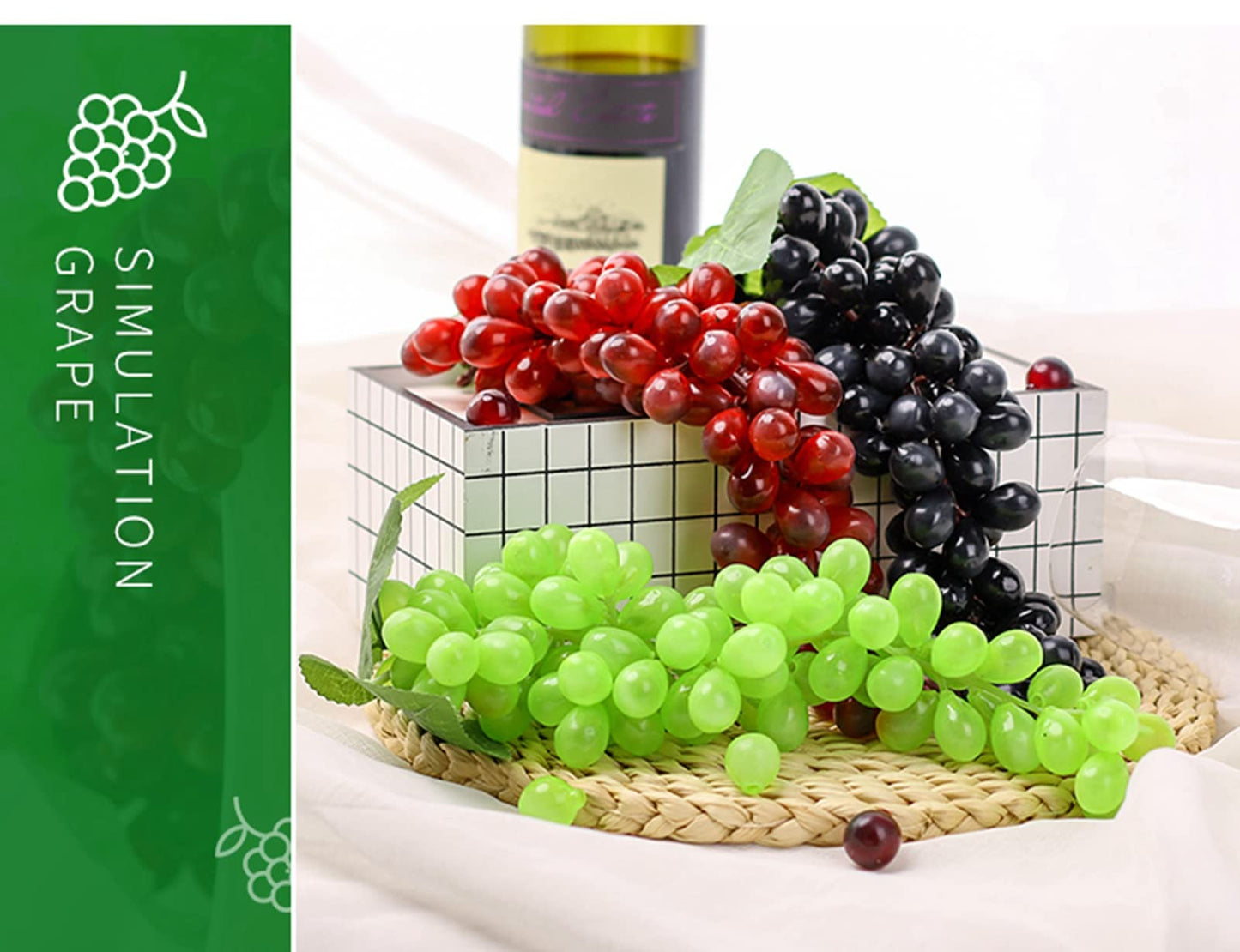 Bairdish 5pcs Red Simulation Grapes Bunches Lifelike Artificial Grapes Fake Grape Bundle for Vines Decoration Wine Kitchen Garland Decor Faux Fruit Props(36grains 7 Inches Long)
