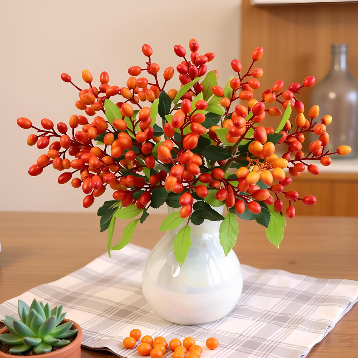 Tyoxlo 4Pcs Orange Artificial Berry Stems Fake Berries Fake Fruit vase Filler Berry Garland Berry Decorations for Home Halloween Decor Thanksgiving Christmas Decorations(Orange)