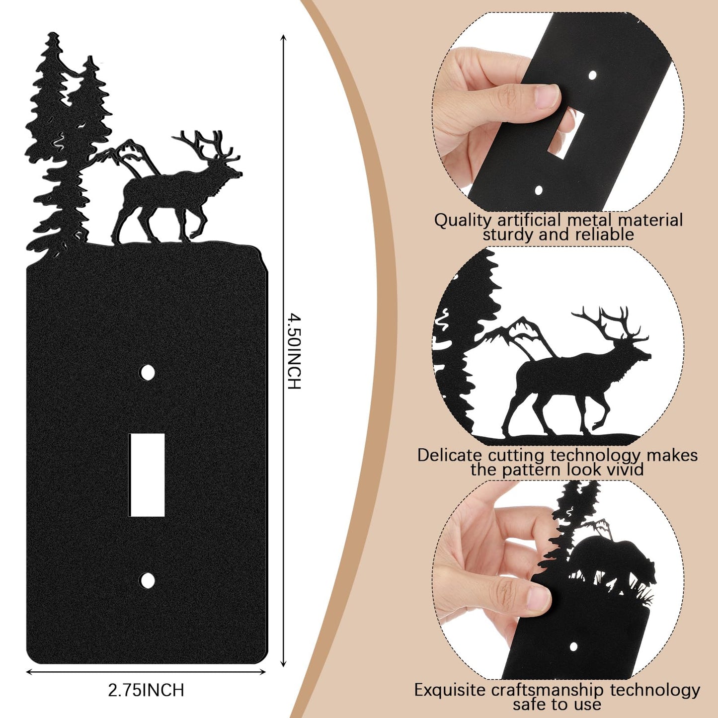 Flutesan 3 Pieces Metal Bear Light Switch Cover Plate Rustic Toggle Moose Light Switch Cover Cute Nature Animal Mountain Outlet Plate Decorative for Bedroom Home Office (Exquisite)