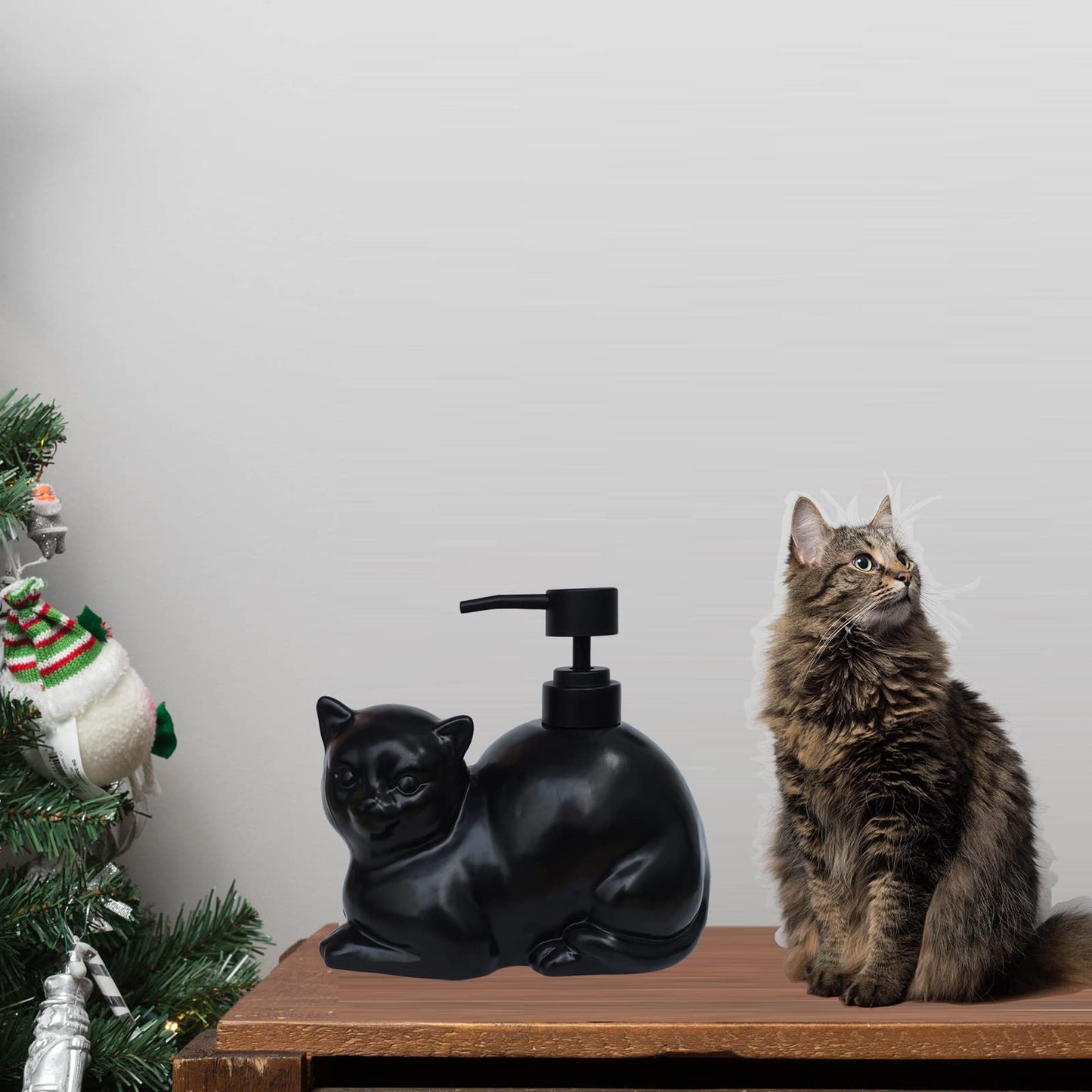Caahanjia Black Liquid Soap Dispenser, Ceramic Cat, Refillable Wash Liquid Soap Hand Soap for Bathroom Kitchen