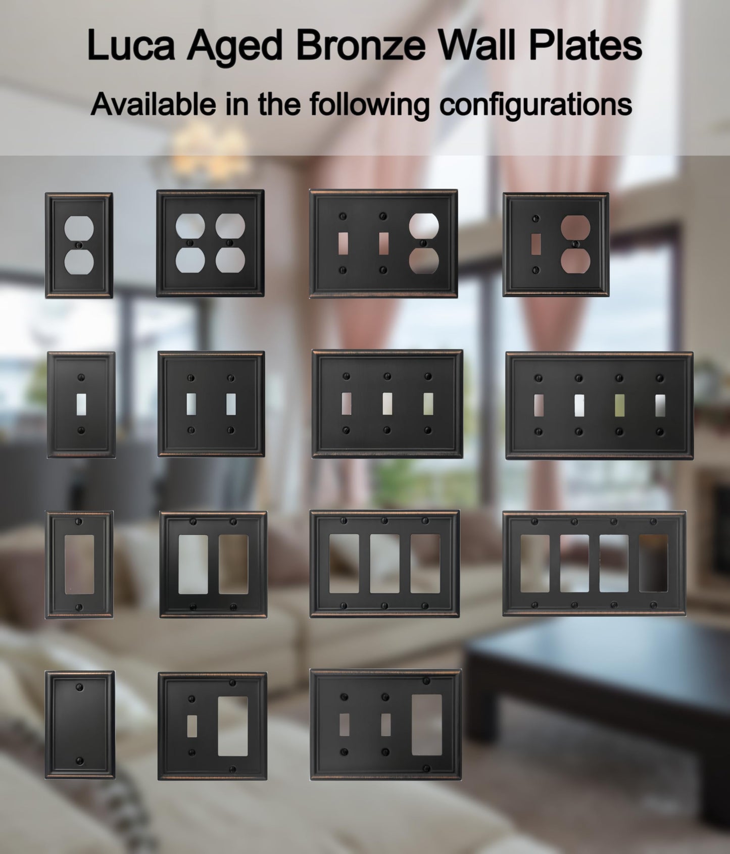 OKAWYC Single Duplex Outlet Light Switch Cover Luca Metal Wall Plate, 4-Pack Aged Bronze 1 Gang, Oil Rubbed Bronze for Receptacle Light Switch, Outlet Cover Decorative, Wallplate, Midsize, Durable