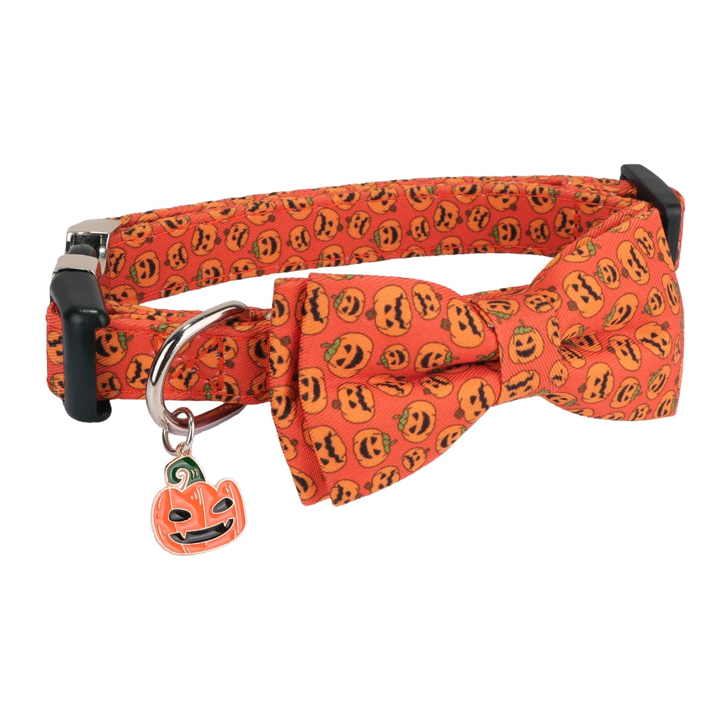ADOGGYGO Halloween Dog Collar with Detachable Bow, Adjustable Orange Pumpkin Halloween Bowtie Collars for Small Medium Large Dogs (Large)