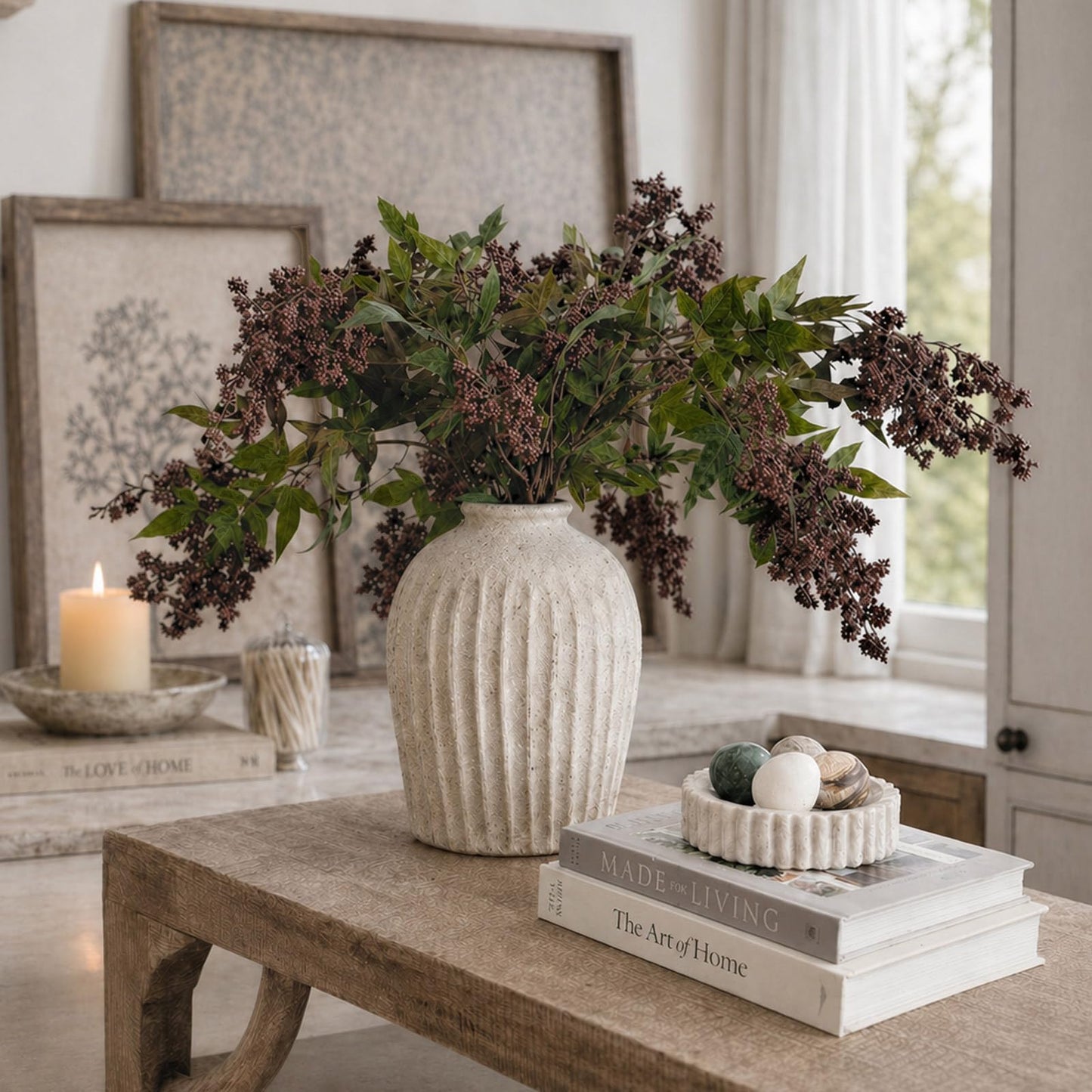 Suncalla 3 Pcs Brown Artificial Nandina Berry Stem for Vase, 47 Inch Dusty Plum Faux Berry Spray Fake Plant Branches with Stems Filler Farmhouse Fall for Home Decor Wedding Holiday Table Mantel Shelf