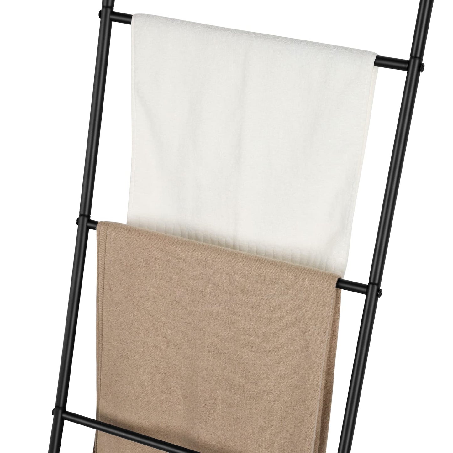 Towel Blanket Ladder Black Metal Blanket Ladder Holder Industrial 5 Tier Wall Leaning Ladder Rack for Bathroom Living Room Laundry Room (Matte Black)