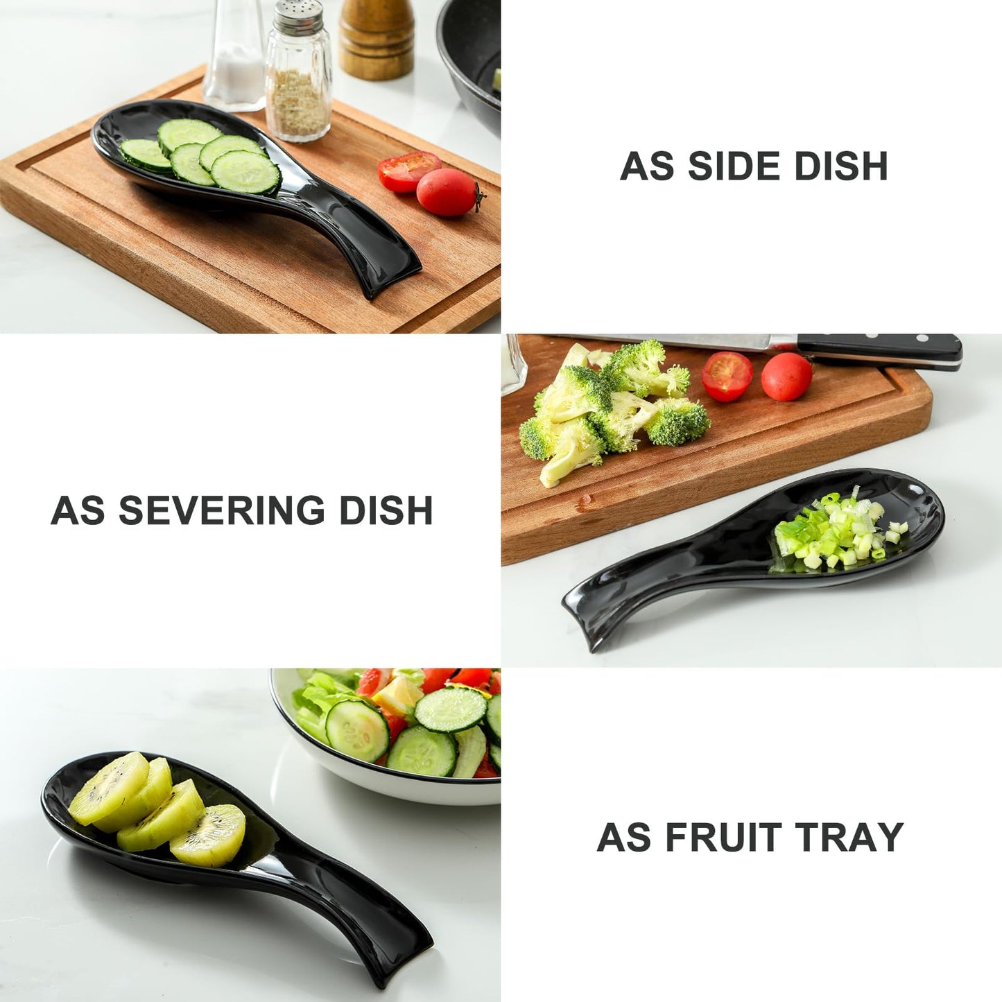 Hasense Spoon Rest for Stove Top, Large Ceramic Spoon Holder for Kitchen Counter, Cooking Utensil Rest for Spatula Ladle and Tong, Utensil Rest for Coffee Bar, Housewarming Gift, Black