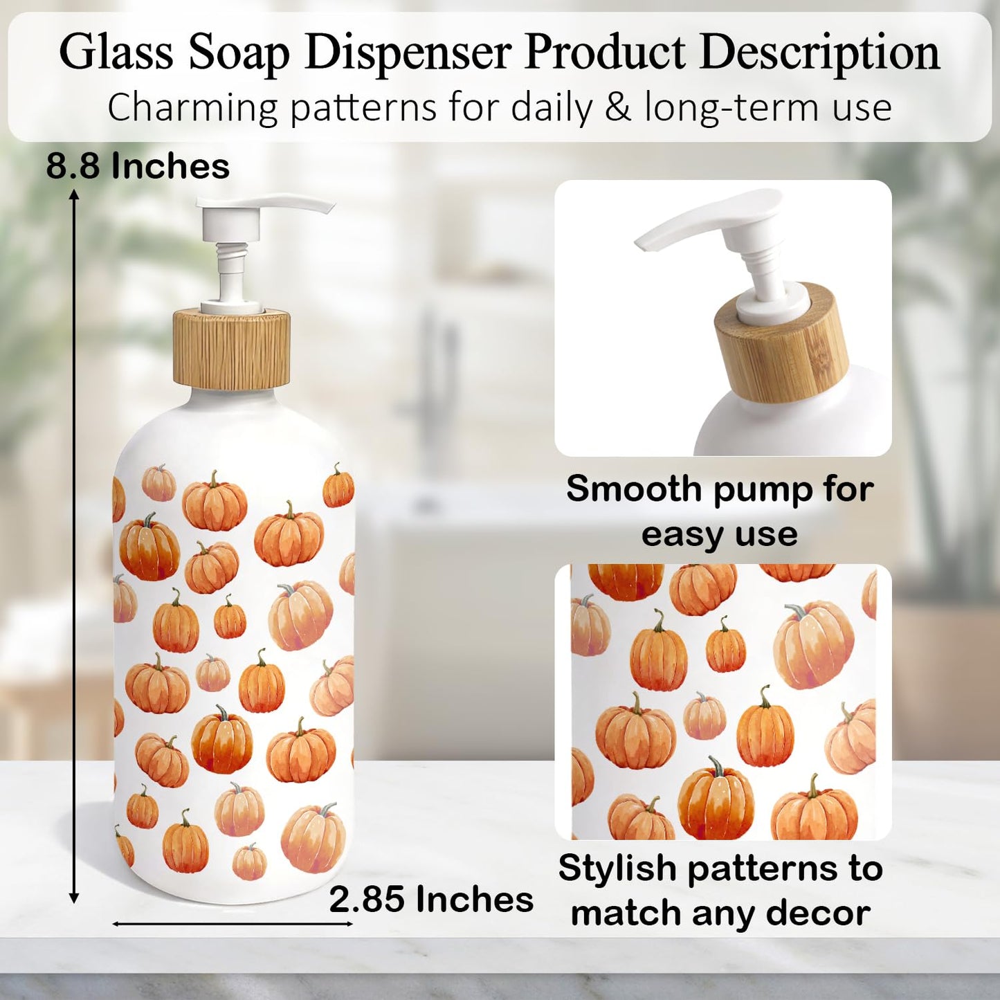 OuOvOwO Farmhouse Fall Pumpkin Glass Soap Dispenser