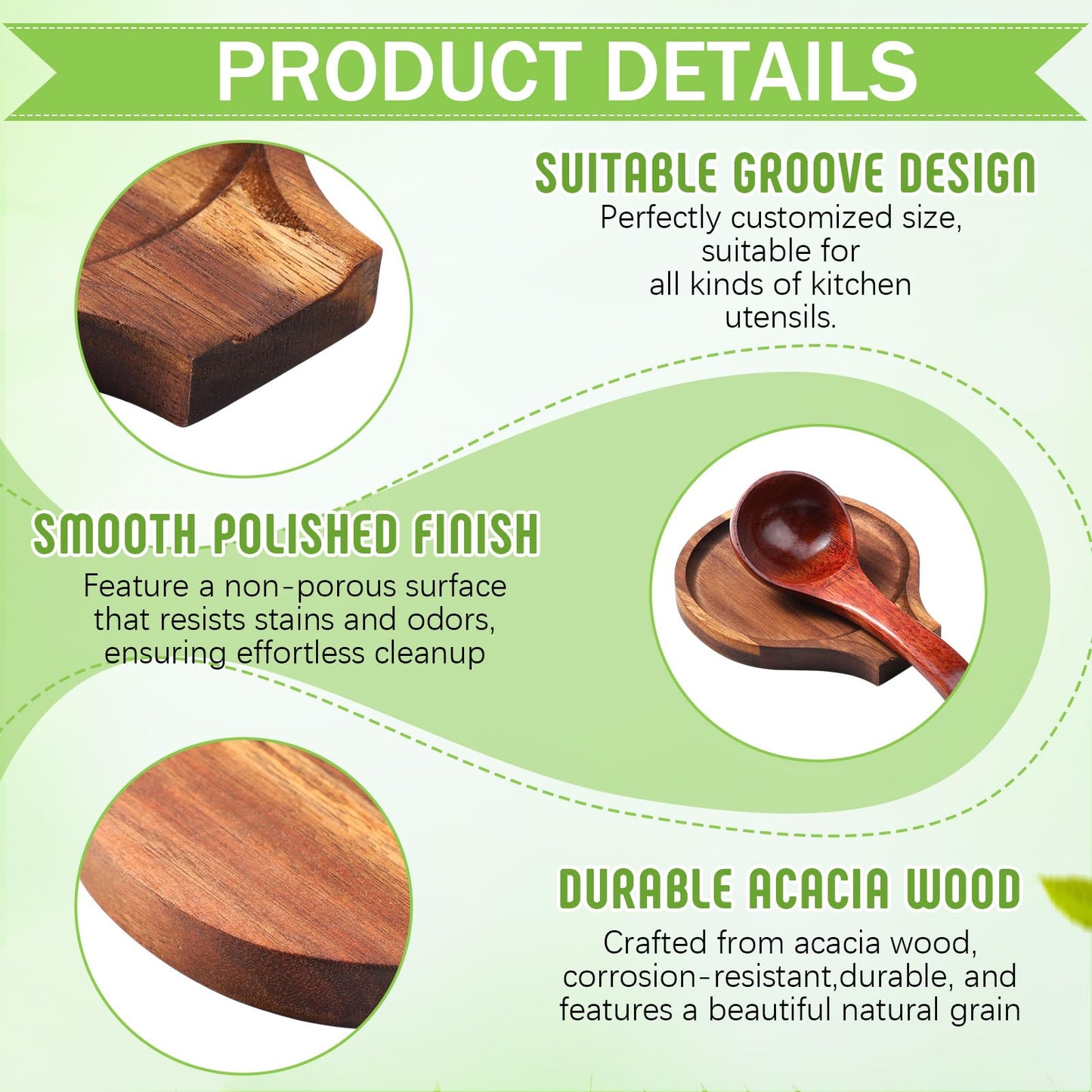 Honeydak 4 Pcs Acacia Wood Spoon Rest for Stovetop Handmade Smooth Wooden Kitchen Spoon Holder for Ladles Tong Cooking Accessories Housewarming Gifts(Retro Style)