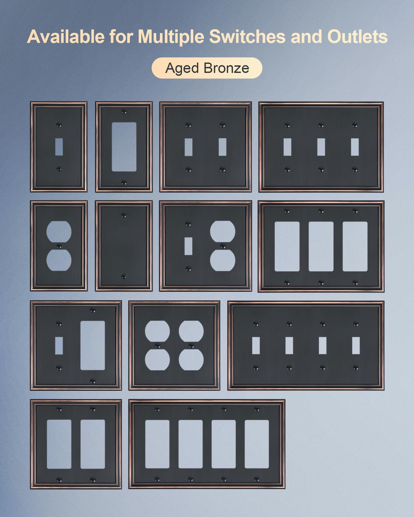 6-Pack Single Duplex Outlet Cover Plate, Decorative Aged Bronze Switch Plates and Outlet Covers, Metal Wall Plates for Electrical Outlets, 1 Gang Receptacle Cover, Corrosion Resistant