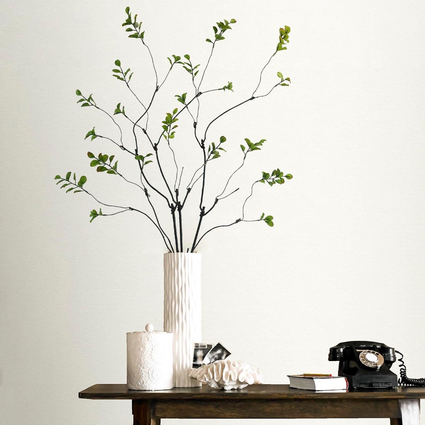 Krissing 3 Pcs Faux Greenery Stems, 37" Tall Fake Ficus Twig Stems Plants Artificial Greenery Stems Branches for Vase Indoor Office Desk Home Spring Table Decor