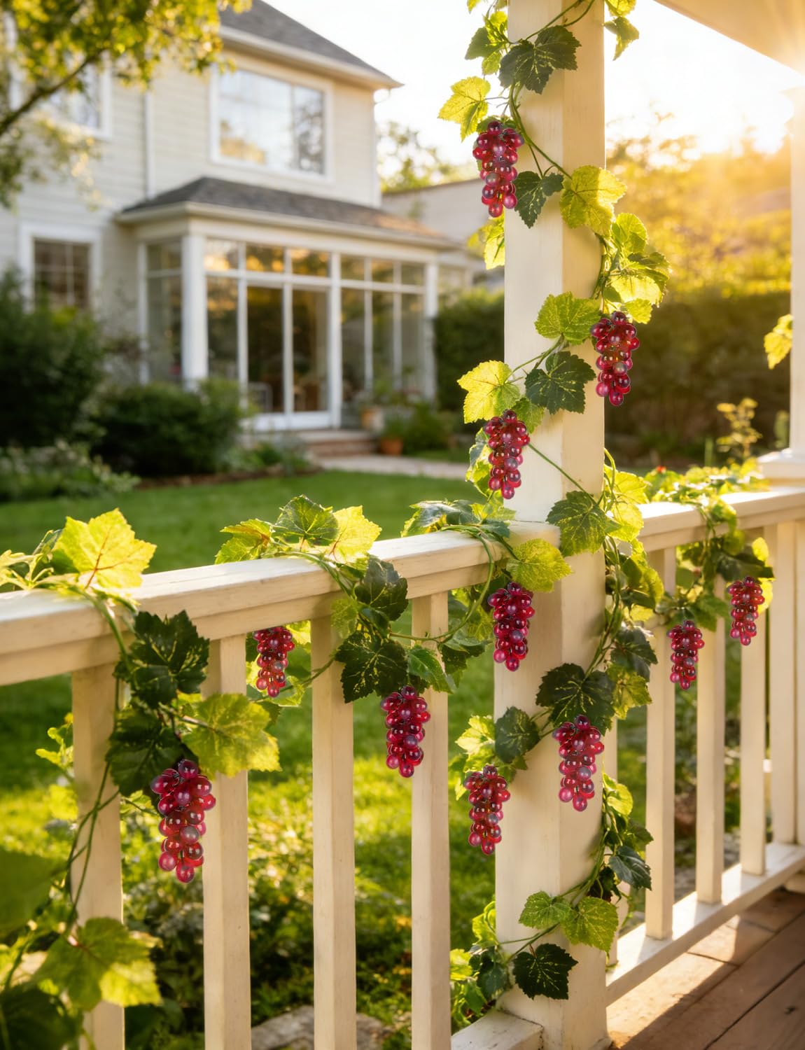 UAYVEBS 6.6FT Artificial Grape Vine Leaf Garland Plant with 7 Strings Grapes, Fake Artificial Greenery Garlands Hanging Leaves for Wedding Party Store Home Indoor Outdoor Garden Spring Decor