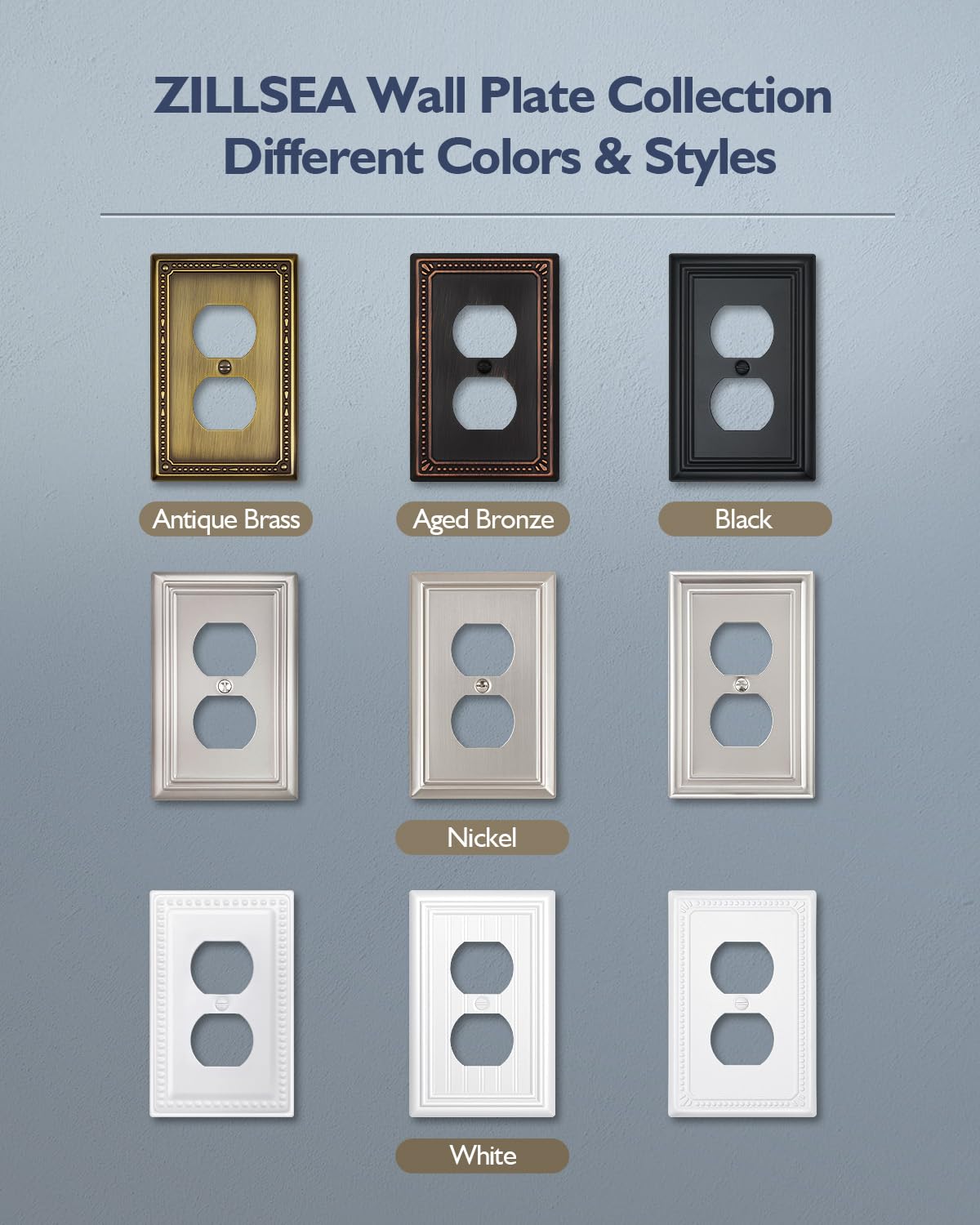 ZILLSEA 4-Pack Antique Brass Outlet Covers, Metal Duplex Wall Plates for Electrical Outlets, Light Switches, Decorative Pearl Design, 3.15''*4.88'', Midsize